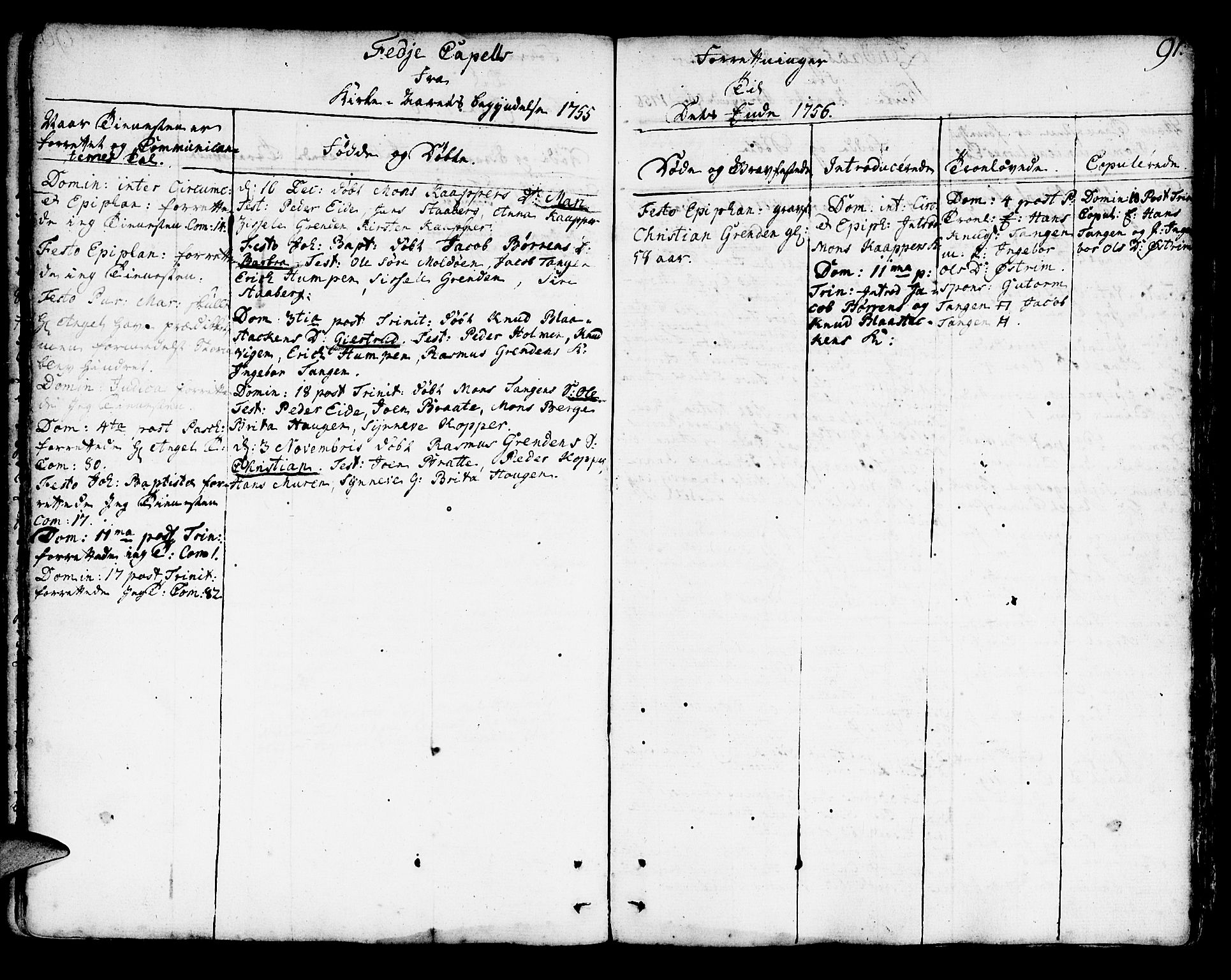 Lindås Sokneprestembete, SAB/A-76701/H/Haa: Parish register (official) no. A 3, 1748-1764, p. 91