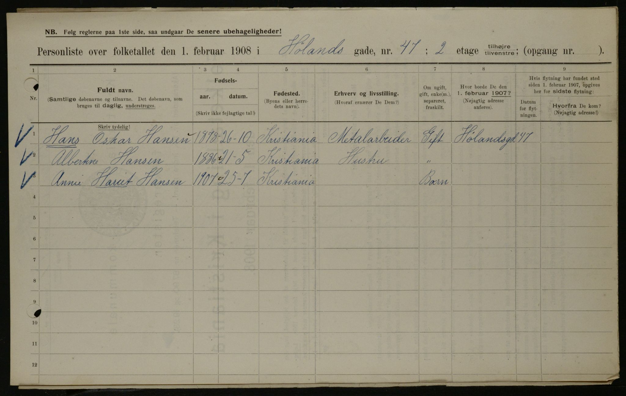 OBA, Municipal Census 1908 for Kristiania, 1908, p. 38373