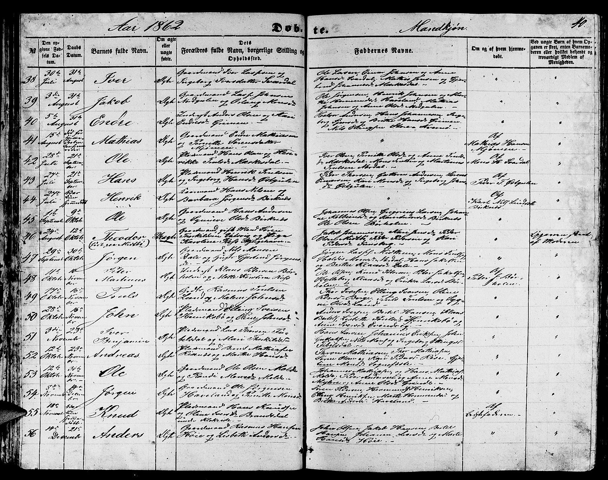 Gulen sokneprestembete, SAB/A-80201/H/Hab/Habb/L0001: Parish register (copy) no. B 1, 1854-1866, p. 40