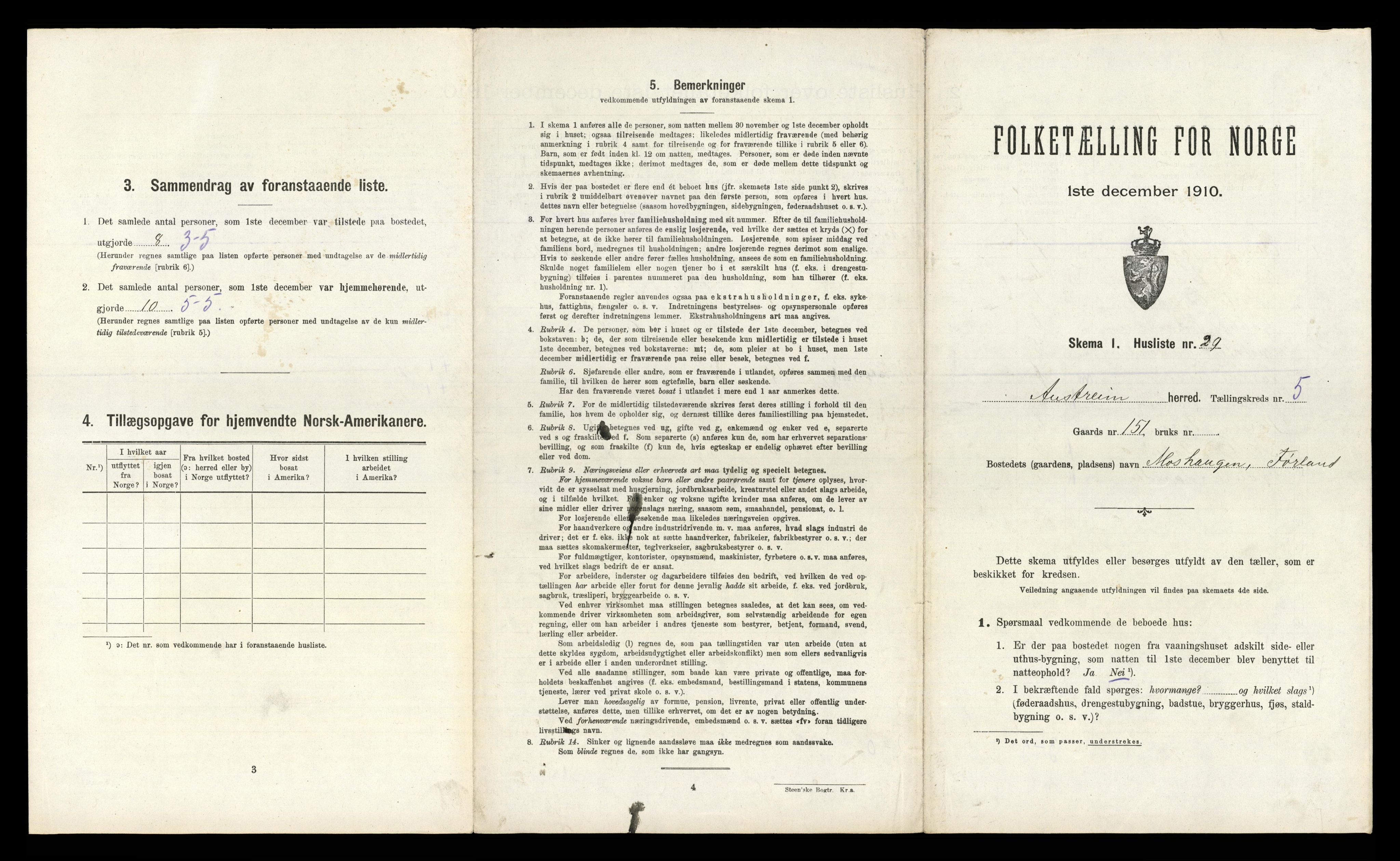 RA, 1910 census for Austrheim, 1910, p. 332