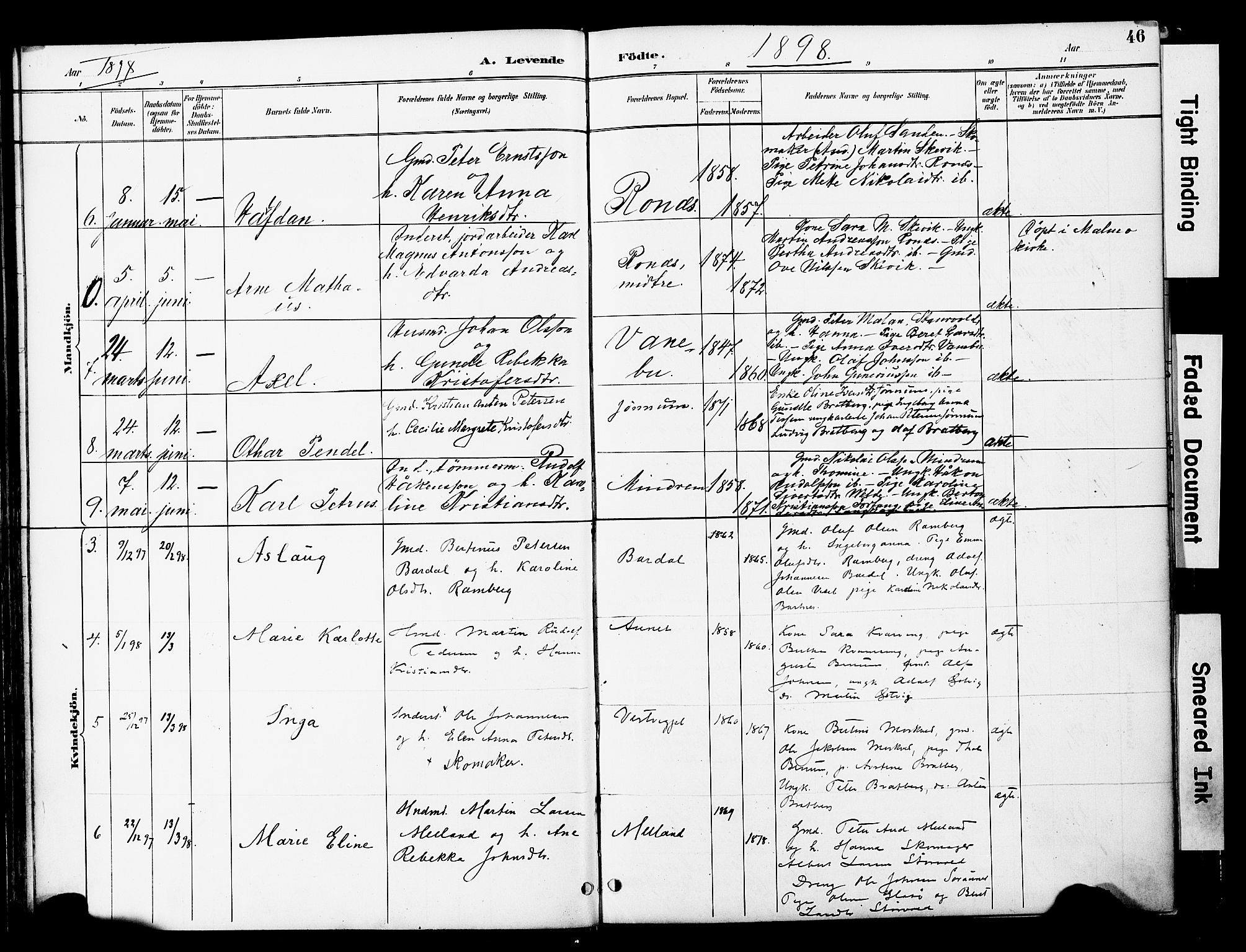 Ministerialprotokoller, klokkerbøker og fødselsregistre - Nord-Trøndelag, AV/SAT-A-1458/741/L0396: Parish register (official) no. 741A10, 1889-1901, p. 46