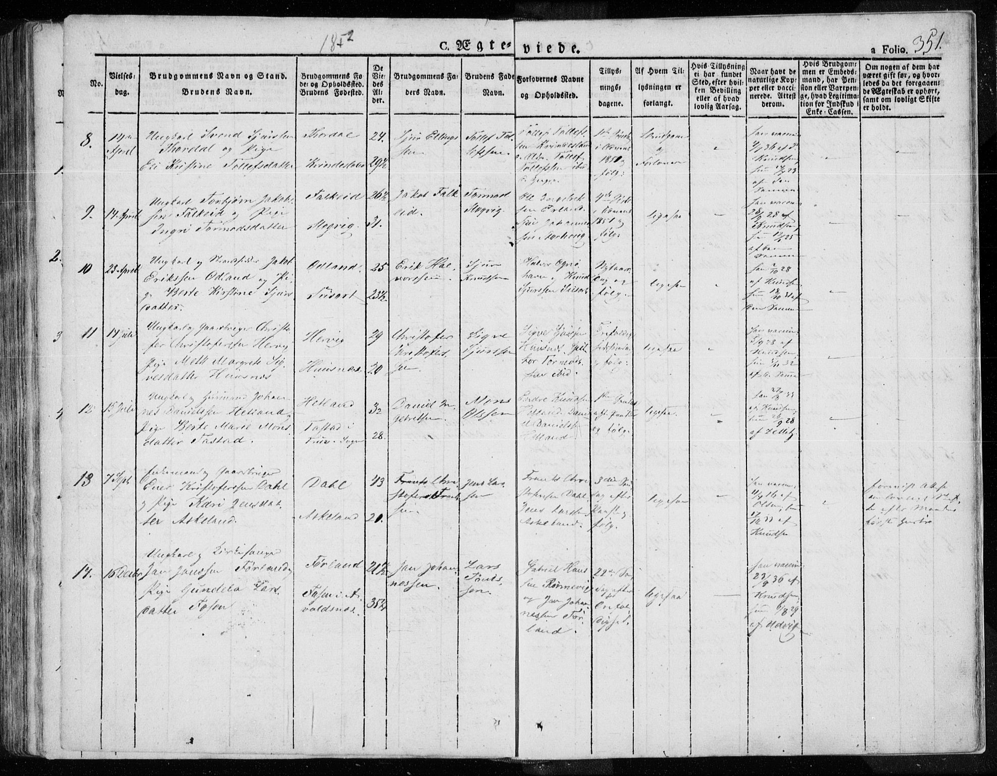 Tysvær sokneprestkontor, AV/SAST-A -101864/H/Ha/Haa/L0001: Parish register (official) no. A 1.1, 1831-1856, p. 351