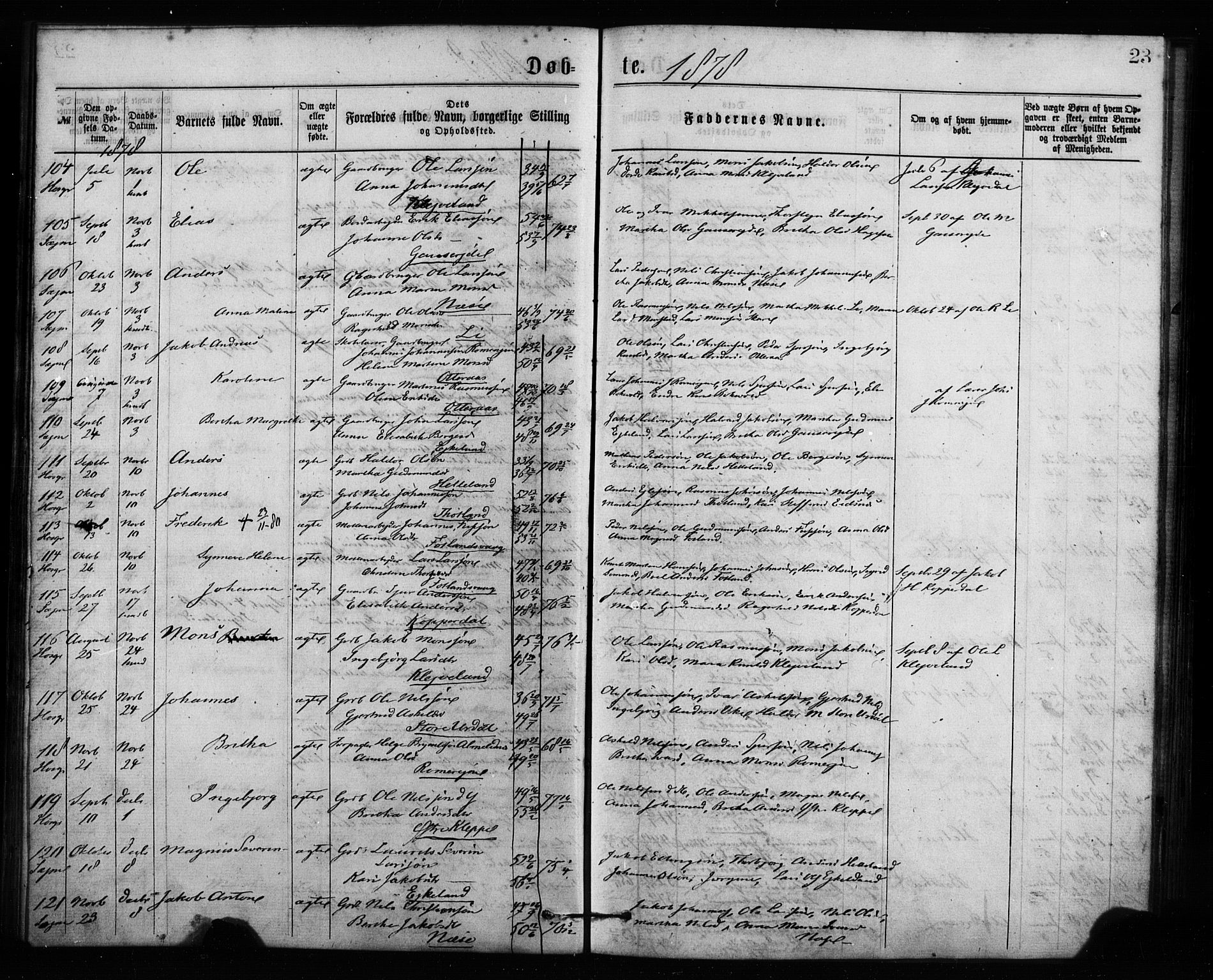 Hosanger sokneprestembete, AV/SAB-A-75801/H/Haa: Parish register (official) no. A 10, 1877-1879, p. 23