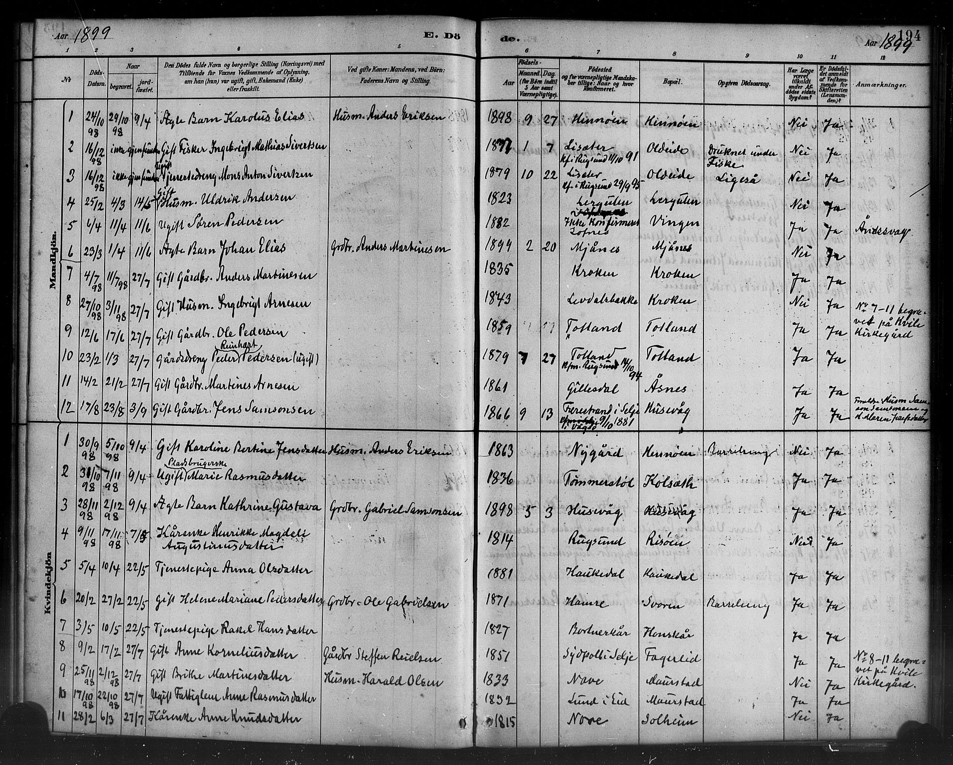 Davik sokneprestembete, SAB/A-79701/H/Haa/Haad/L0001: Parish register (official) no. D 1, 1882-1900, p. 194