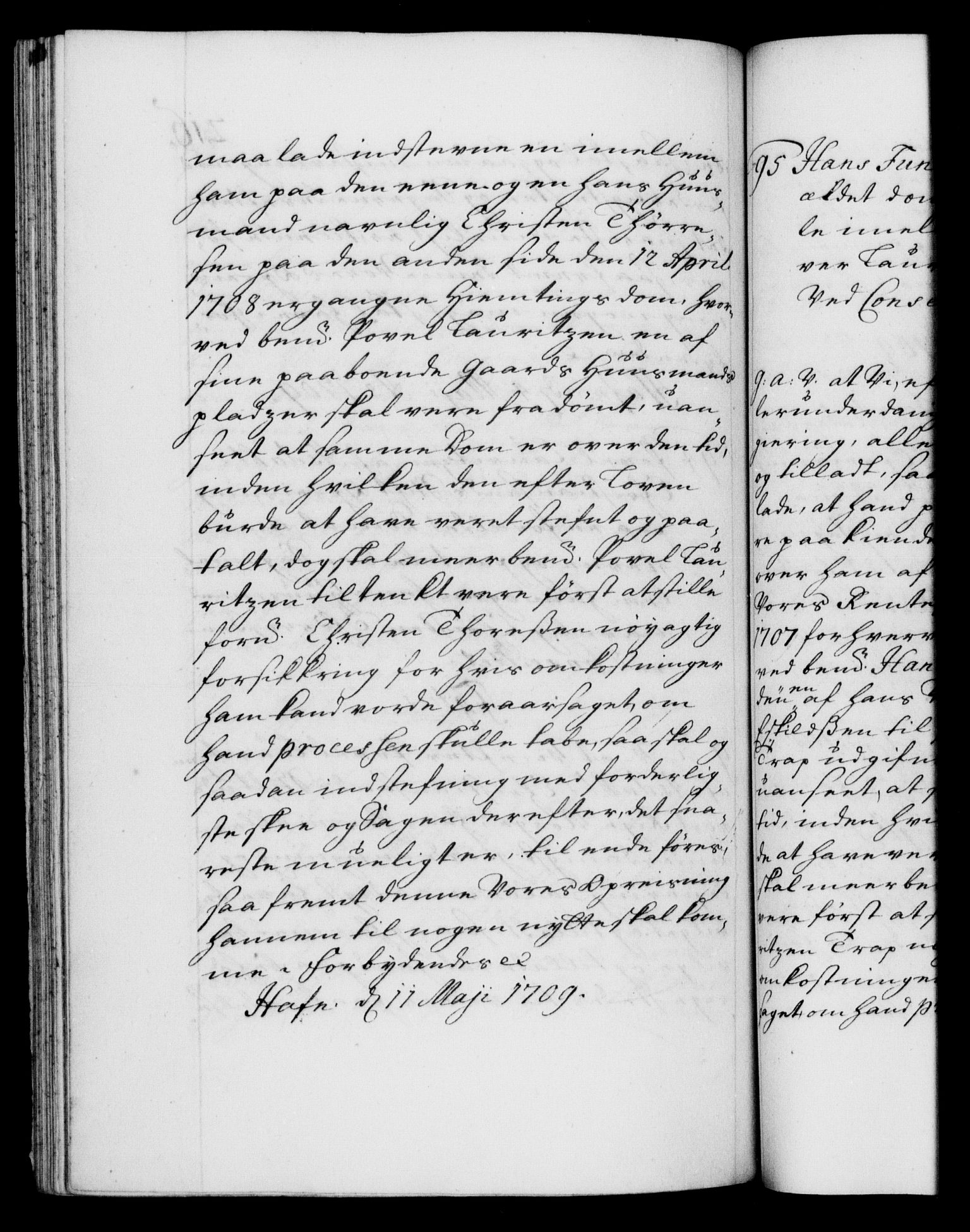 Danske Kanselli 1572-1799, AV/RA-EA-3023/F/Fc/Fca/Fcaa/L0020: Norske registre, 1708-1711, p. 216b