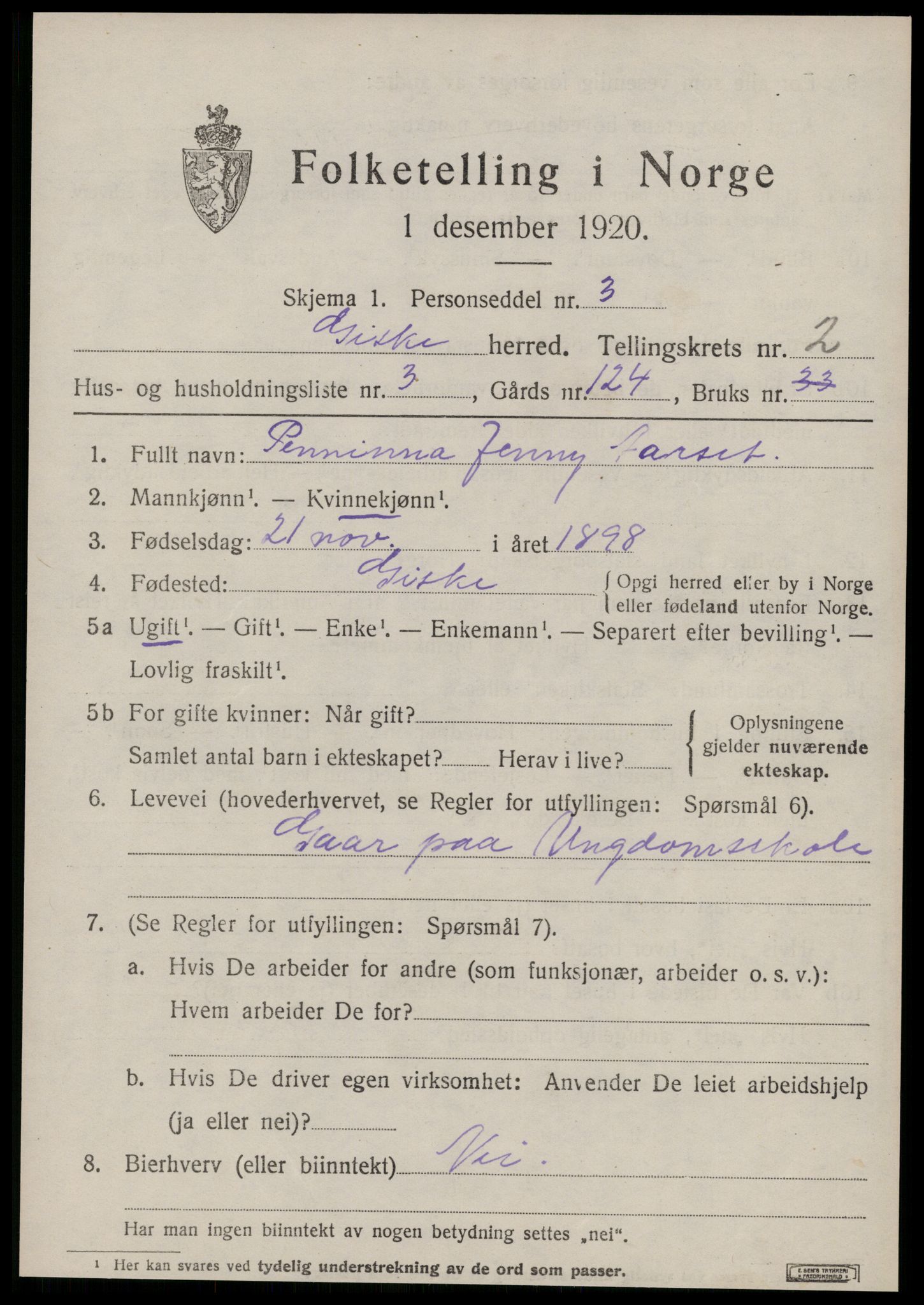 SAT, 1920 census for Giske, 1920, p. 904