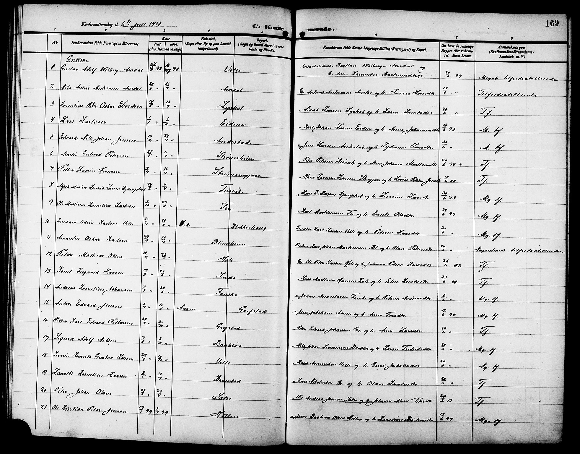 Ministerialprotokoller, klokkerbøker og fødselsregistre - Møre og Romsdal, SAT/A-1454/523/L0341: Parish register (copy) no. 523C04, 1903-1916, p. 169