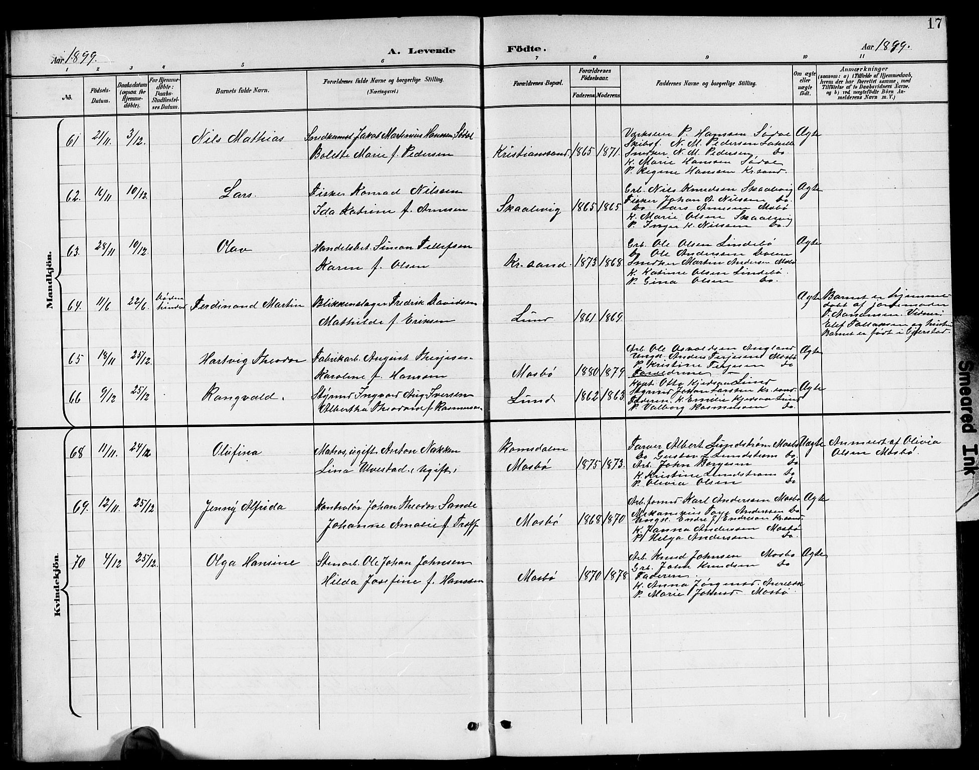 Oddernes sokneprestkontor, AV/SAK-1111-0033/F/Fb/Fba/L0009: Parish register (copy) no. B 9, 1899-1923, p. 17