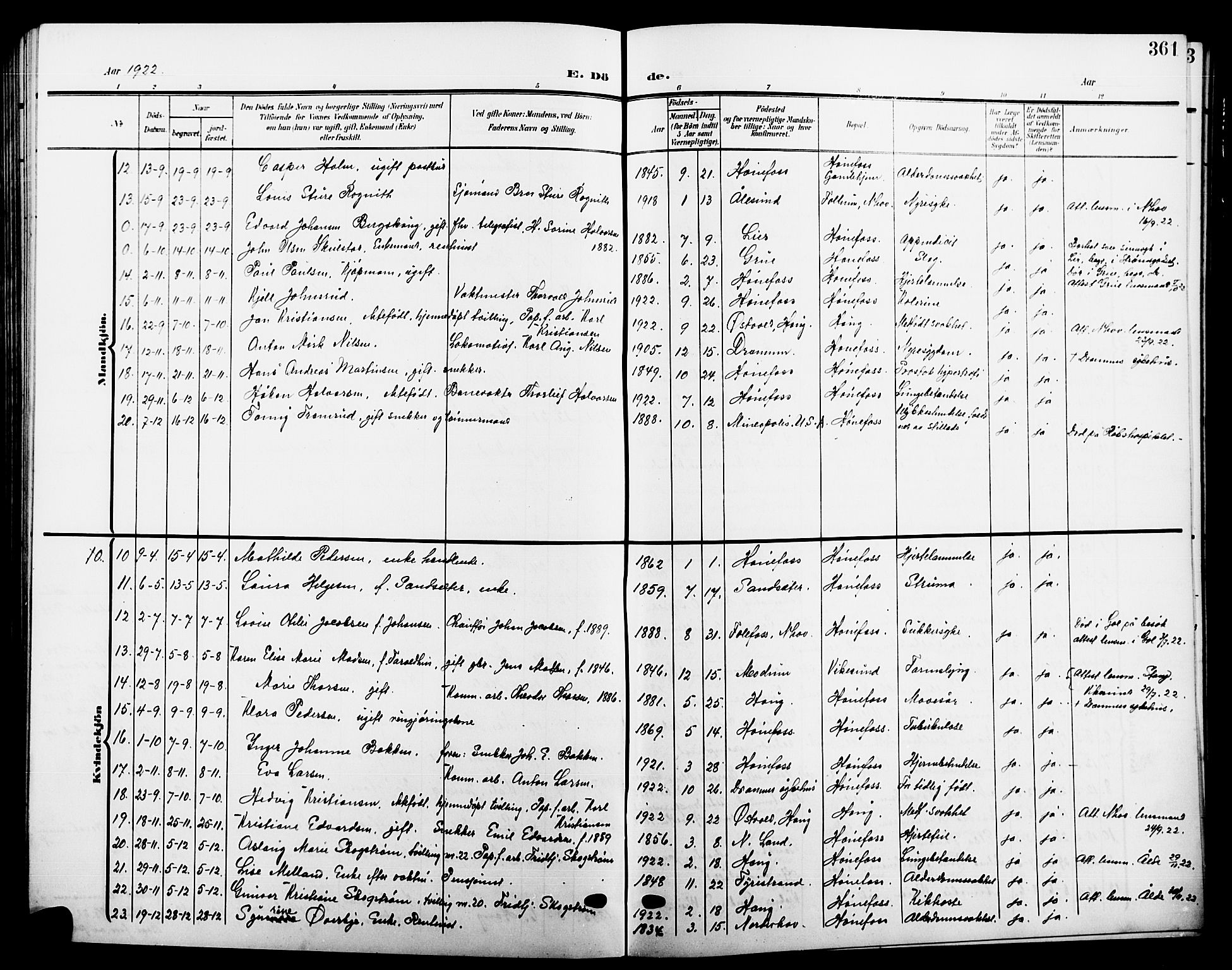 Hønefoss kirkebøker, AV/SAKO-A-609/G/Ga/L0003: Parish register (copy) no. 3, 1905-1925, p. 361