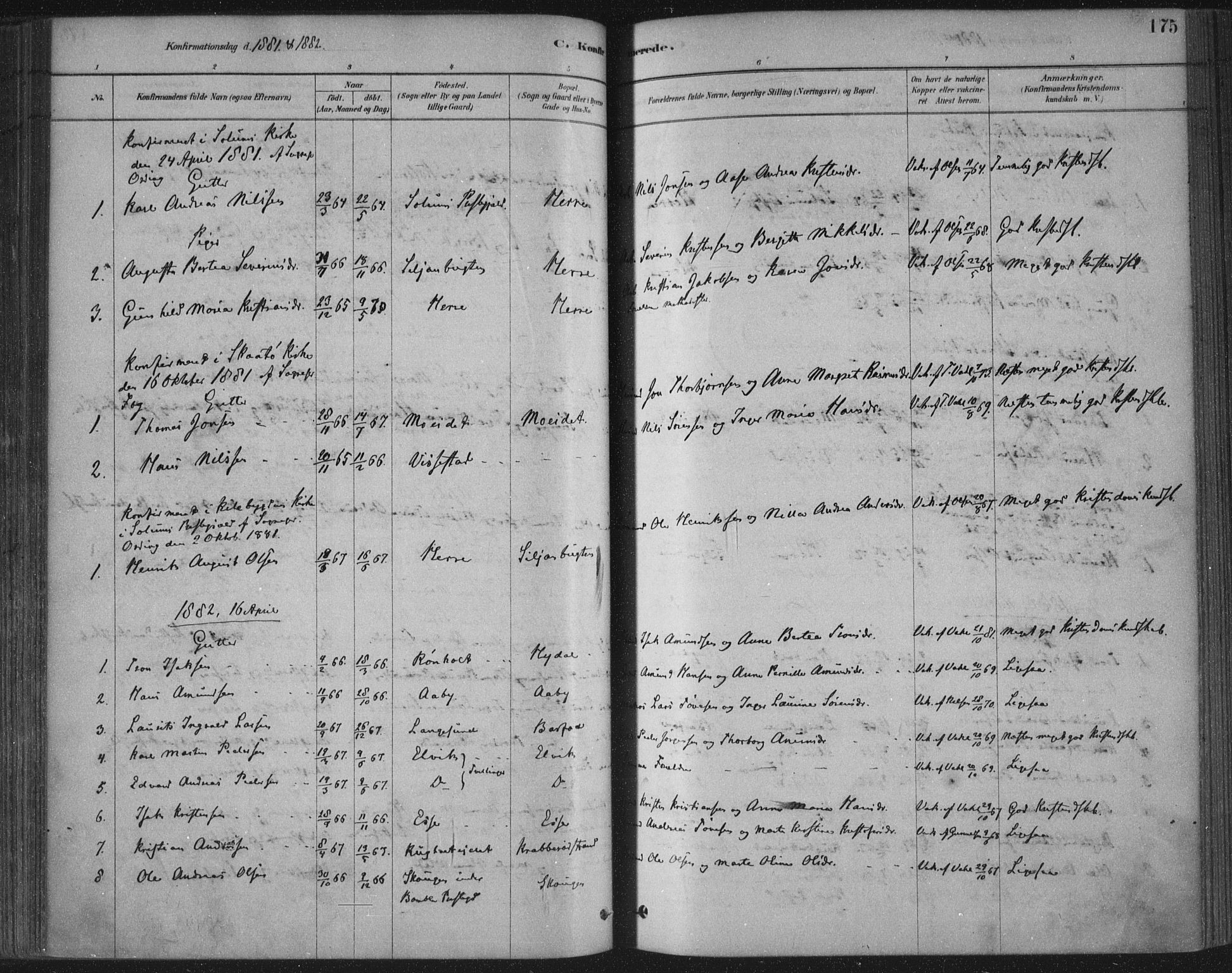 Bamble kirkebøker, SAKO/A-253/F/Fa/L0007: Parish register (official) no. I 7, 1878-1888, p. 175