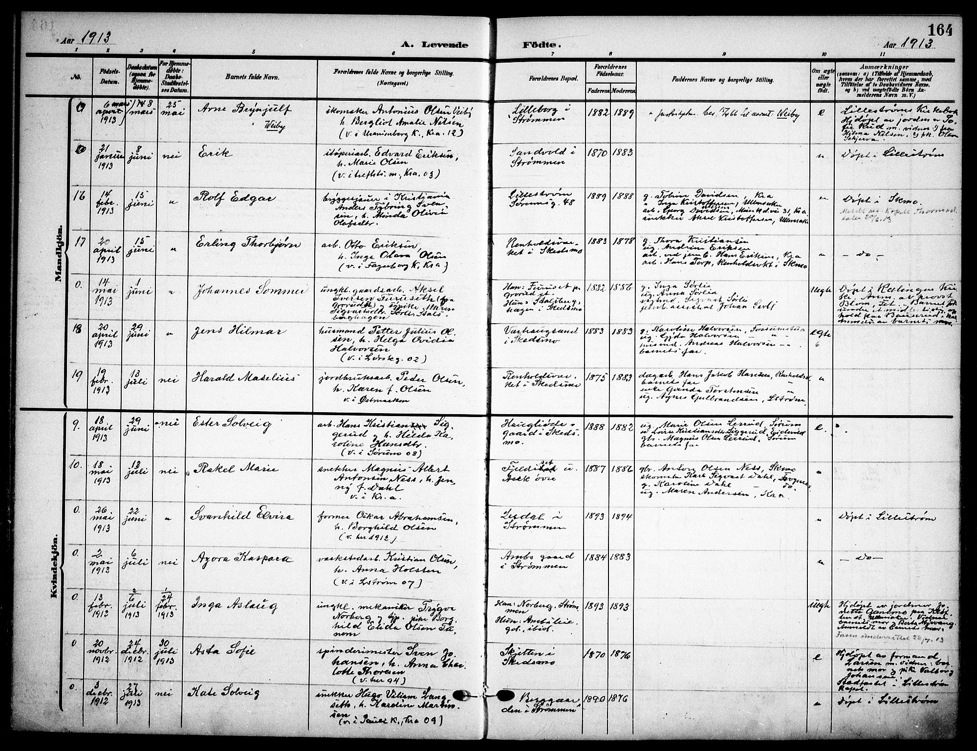 Skedsmo prestekontor Kirkebøker, AV/SAO-A-10033a/F/Fa/L0015: Parish register (official) no. I 15, 1902-1917, p. 164