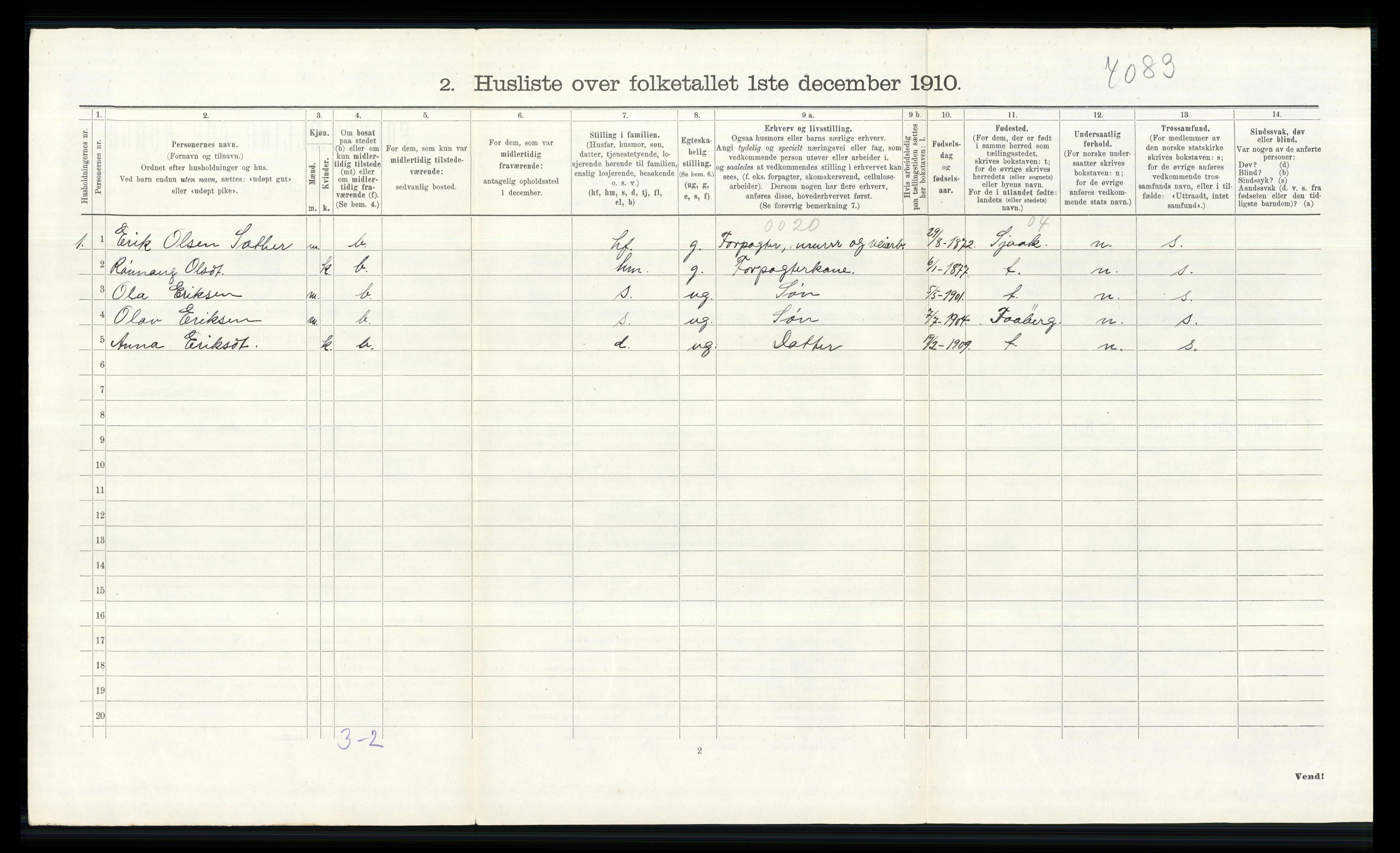 RA, 1910 census for Lom, 1910, p. 216