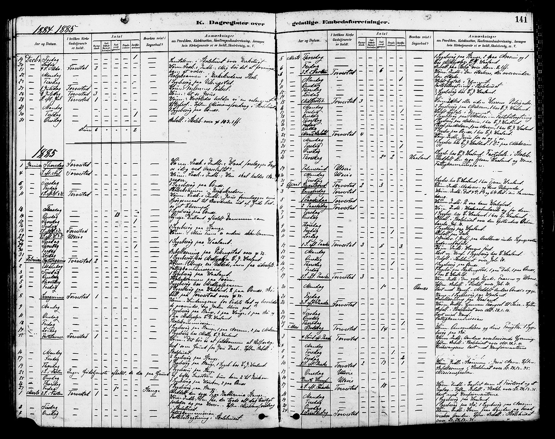 Torvastad sokneprestkontor, SAST/A -101857/H/Ha/Haa/L0014: Parish register (official) no. A 13, 1879-1888, p. 141