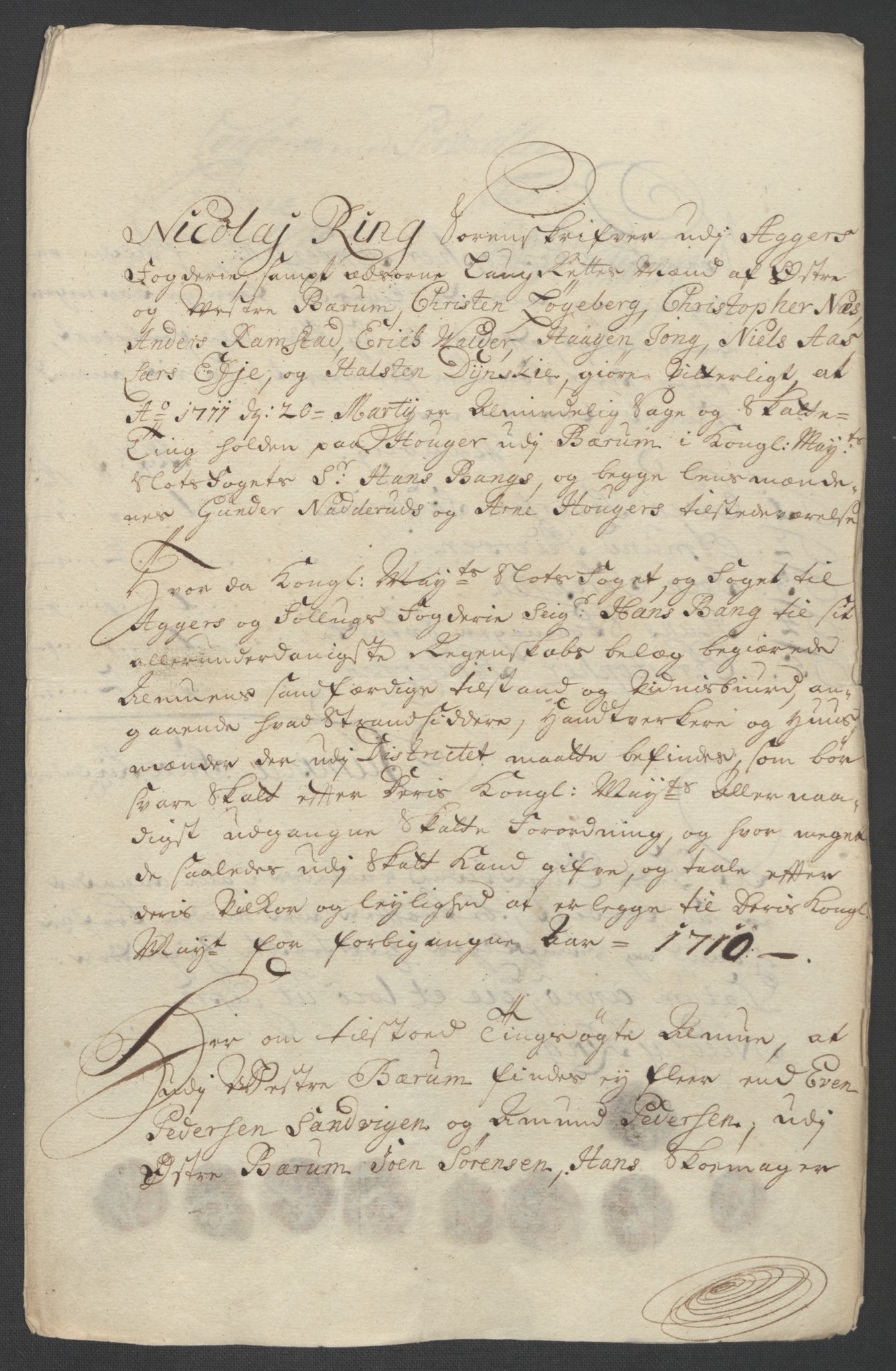 Rentekammeret inntil 1814, Reviderte regnskaper, Fogderegnskap, AV/RA-EA-4092/R10/L0448: Fogderegnskap Aker og Follo, 1710-1711, p. 57