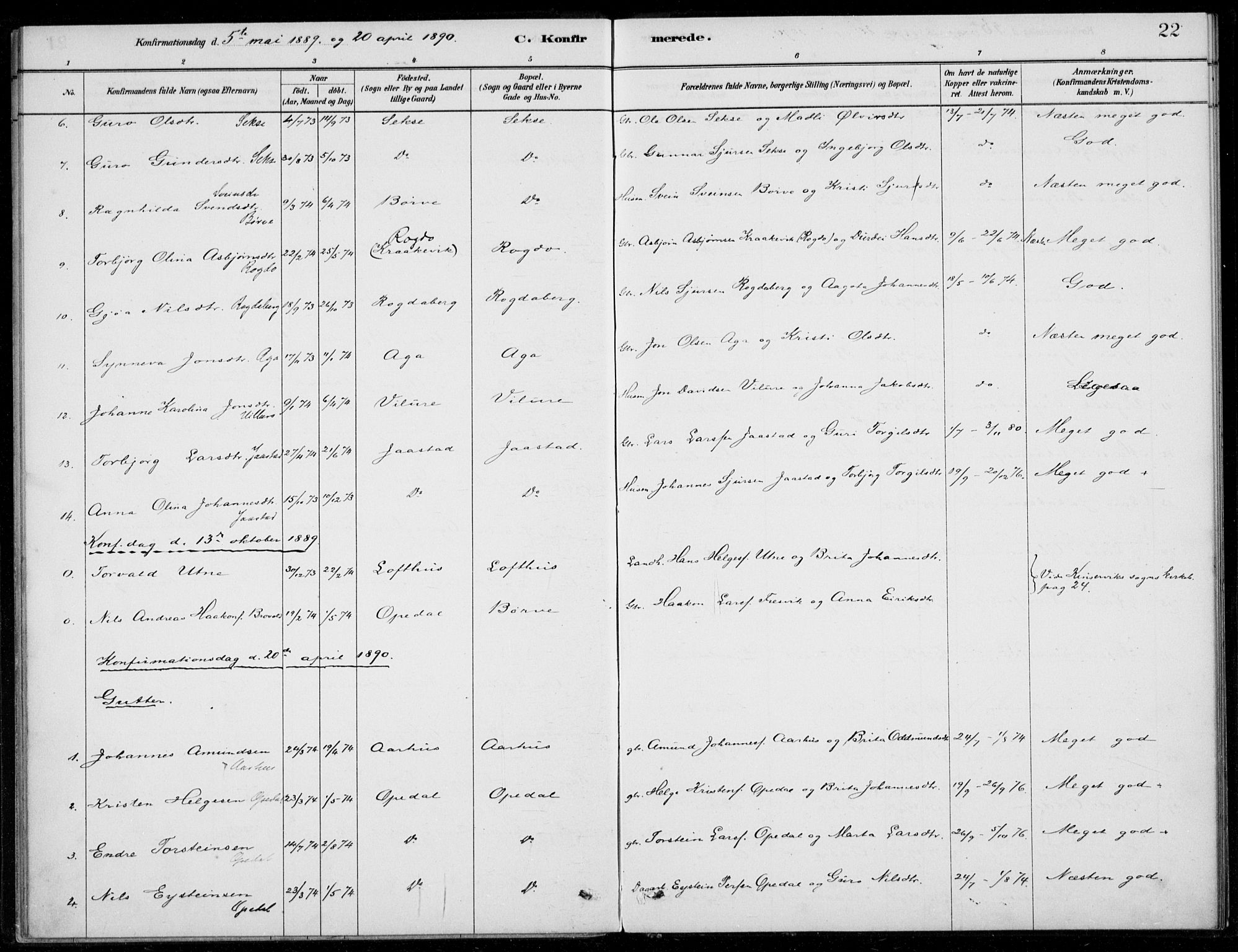Ullensvang sokneprestembete, SAB/A-78701/H/Haa: Parish register (official) no. B  2, 1880-1910, p. 22