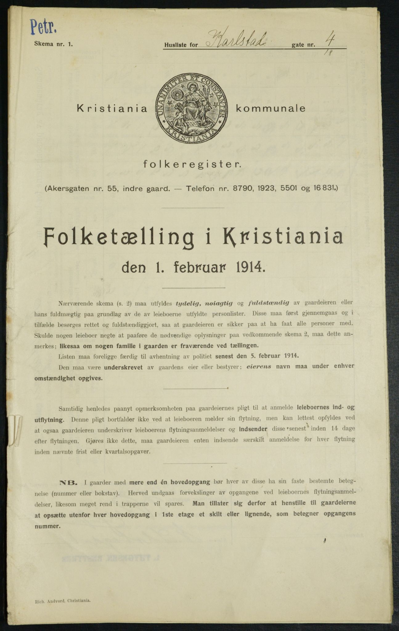 OBA, Municipal Census 1914 for Kristiania, 1914, p. 48914