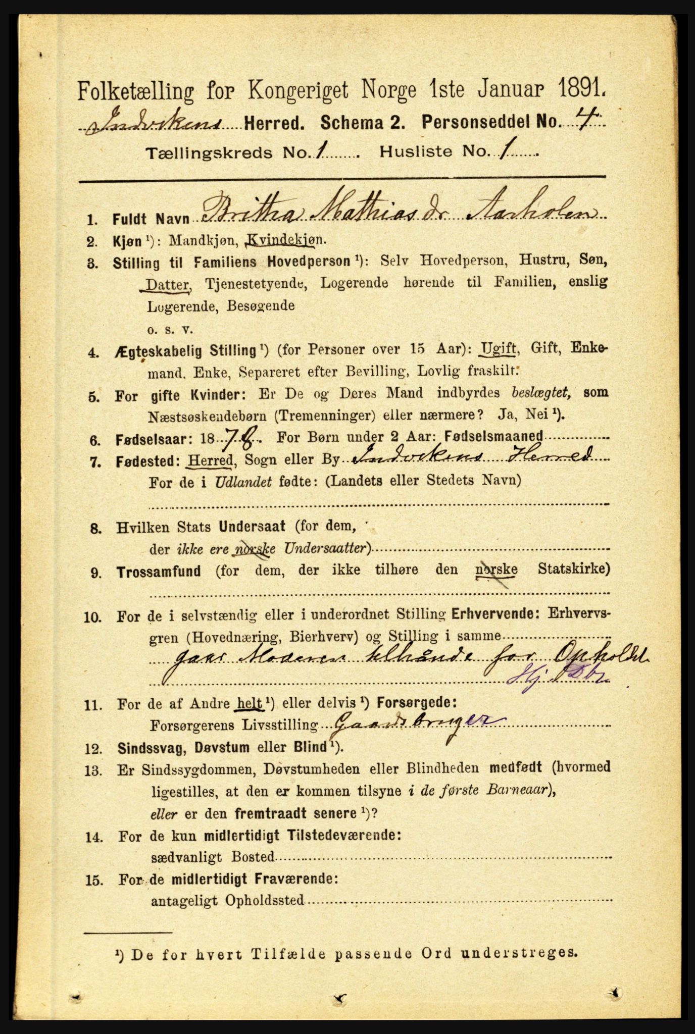 RA, 1891 census for 1447 Innvik, 1891, p. 107