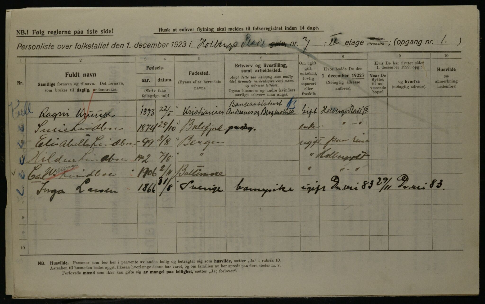 OBA, Municipal Census 1923 for Kristiania, 1923, p. 45443