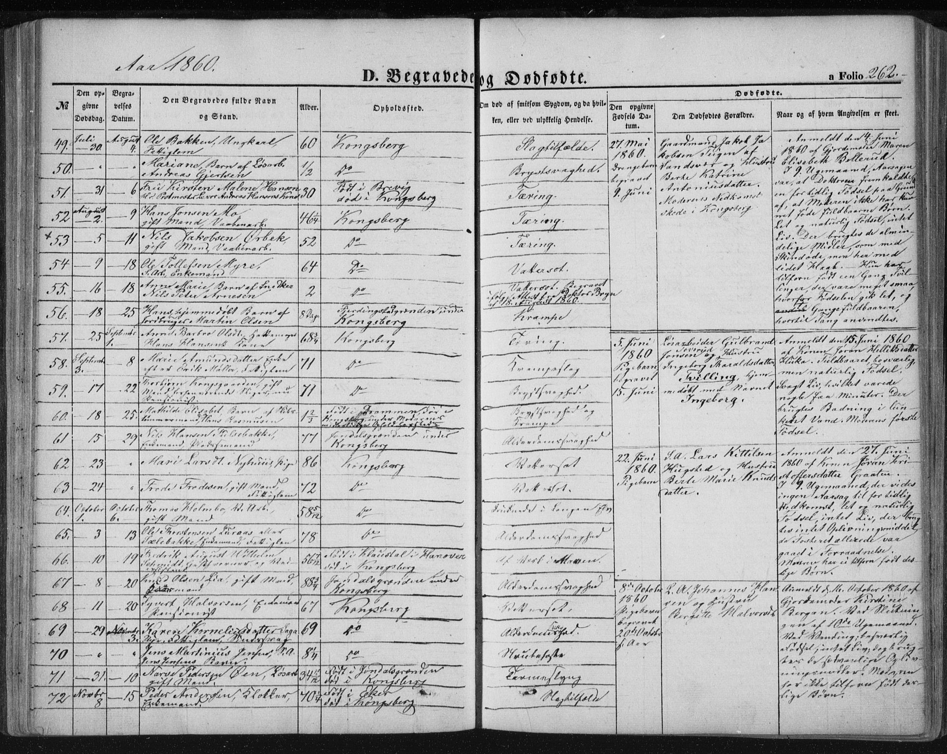 Kongsberg kirkebøker, SAKO/A-22/F/Fa/L0010: Parish register (official) no. I 10, 1859-1875, p. 262