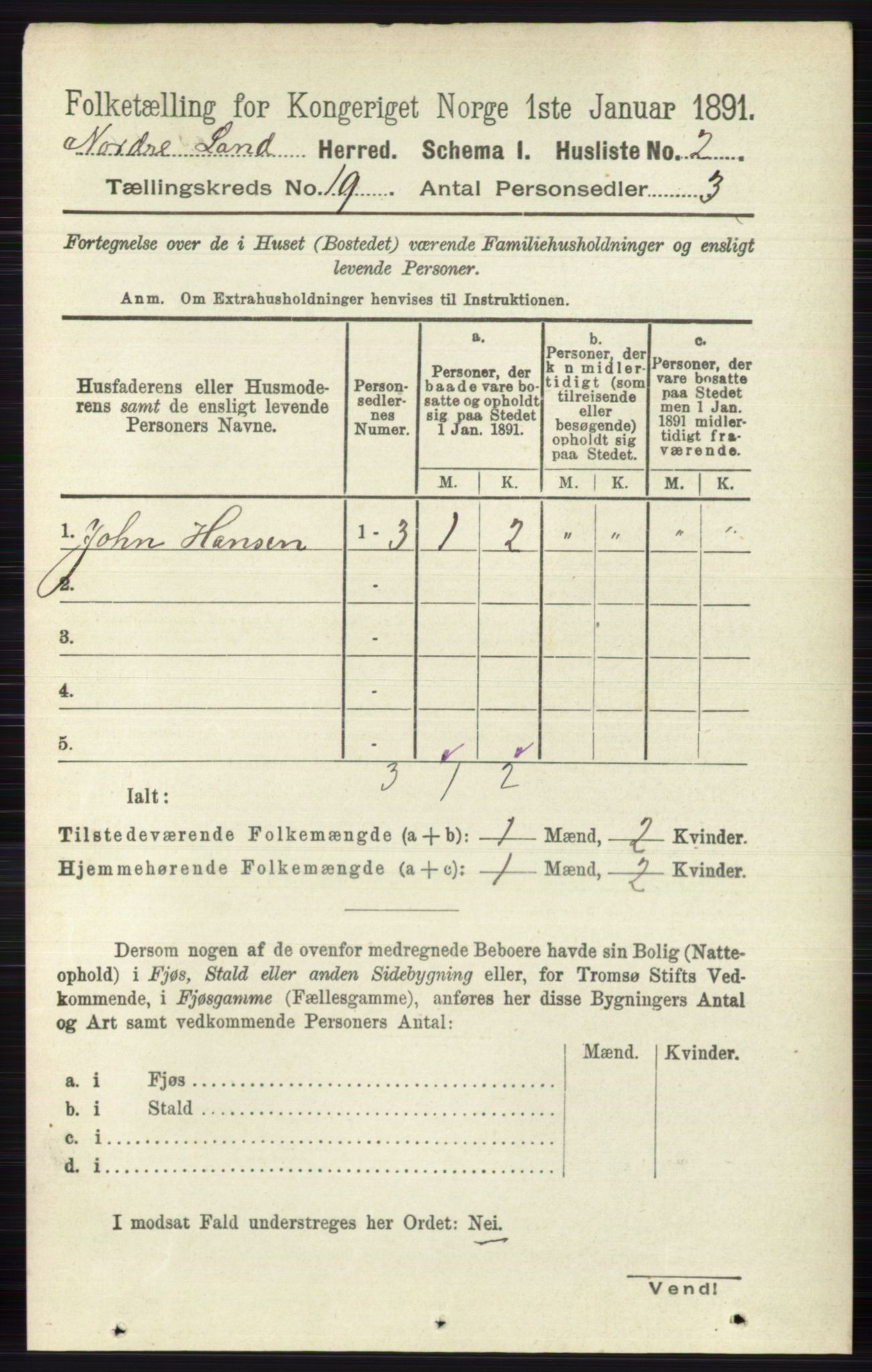 RA, 1891 census for 0538 Nordre Land, 1891, p. 4595