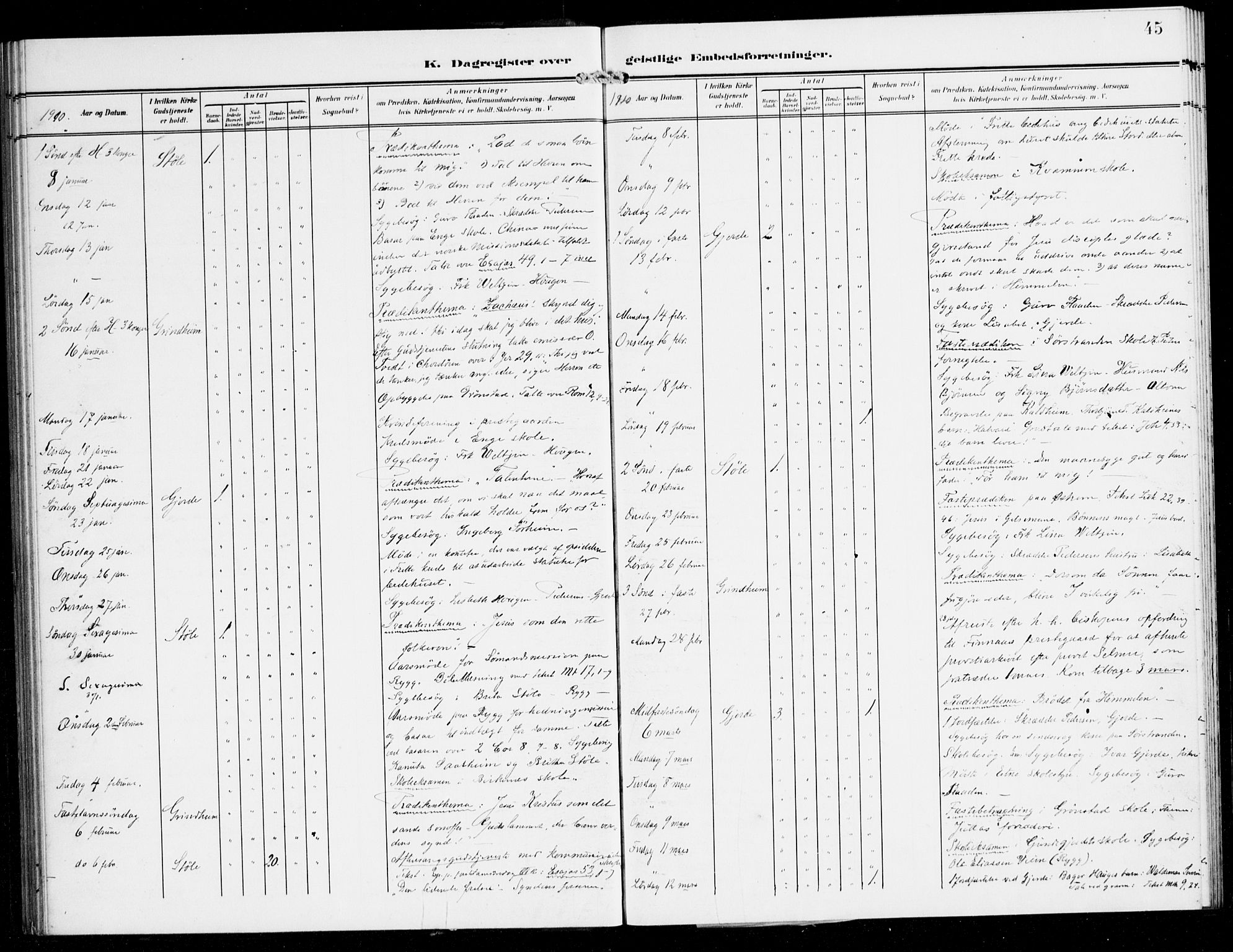 Etne sokneprestembete, SAB/A-75001/H/Haa: Parish register (official) no. E 2, 1905-1922, p. 45