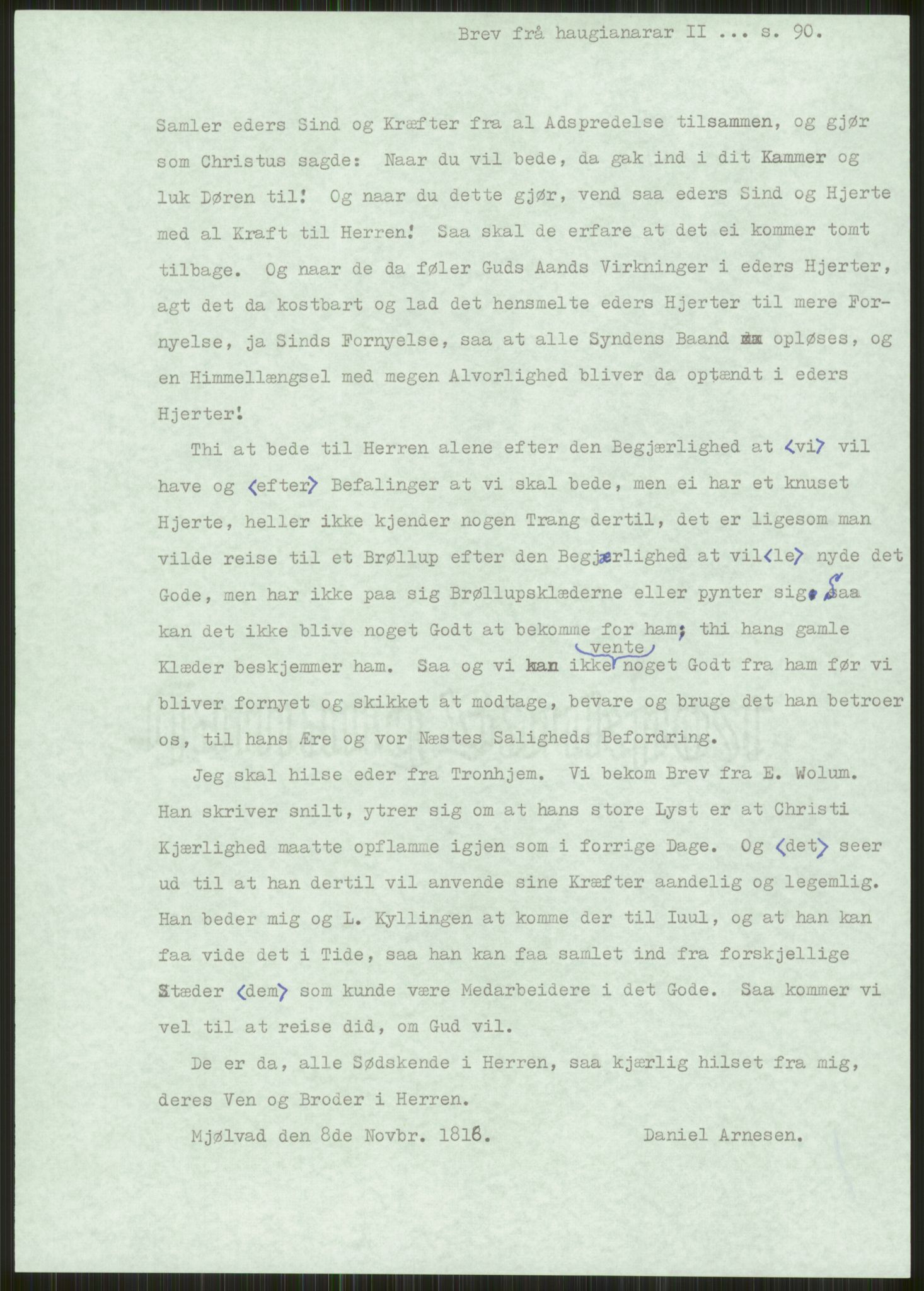 Samlinger til kildeutgivelse, Haugianerbrev, AV/RA-EA-6834/F/L0002: Haugianerbrev II: 1805-1821, 1805-1821, p. 90