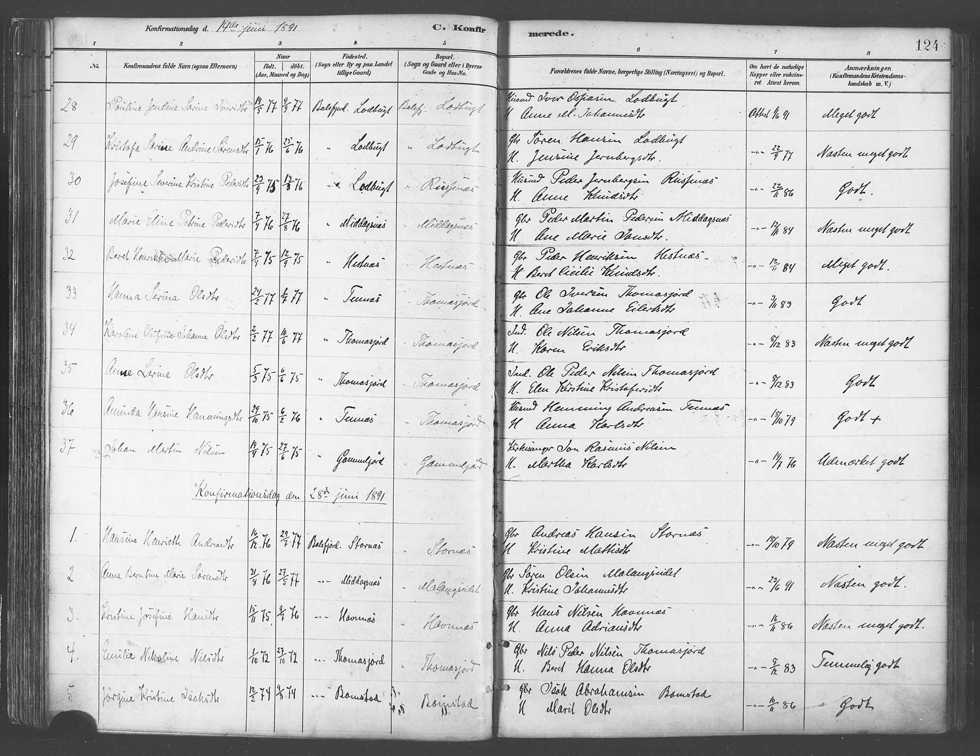 Balsfjord sokneprestembete, SATØ/S-1303/G/Ga/L0005kirke: Parish register (official) no. 5, 1884-1897, p. 124