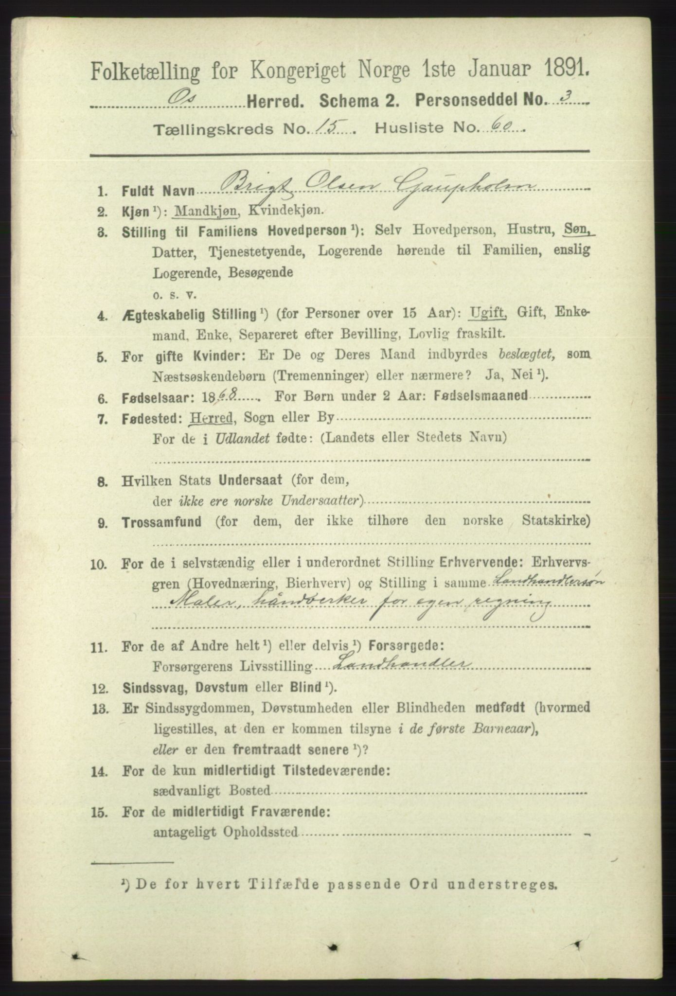 RA, 1891 census for 1243 Os, 1891, p. 3473