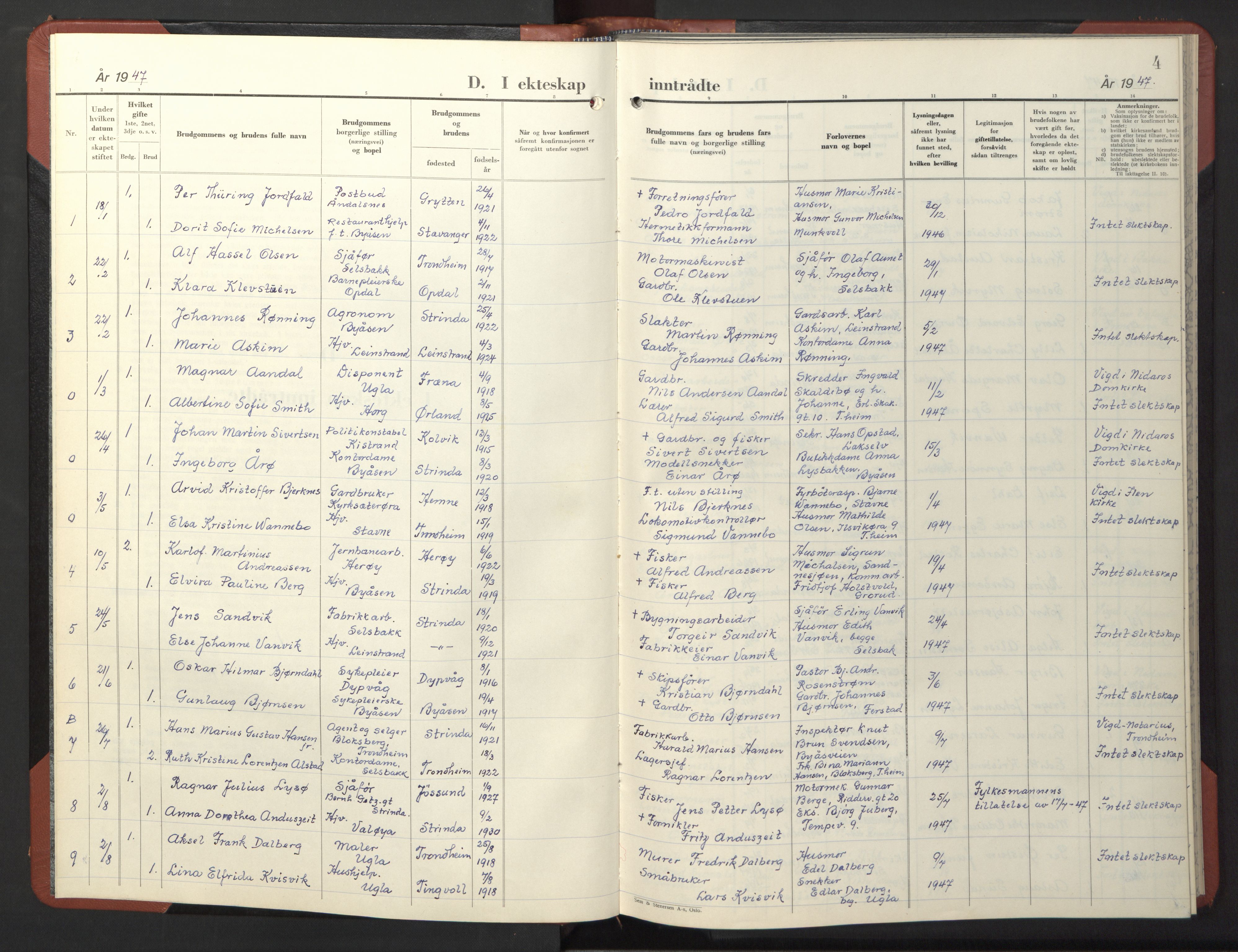 Ministerialprotokoller, klokkerbøker og fødselsregistre - Sør-Trøndelag, SAT/A-1456/611/L0359: Parish register (copy) no. 611C07, 1947-1950, p. 4
