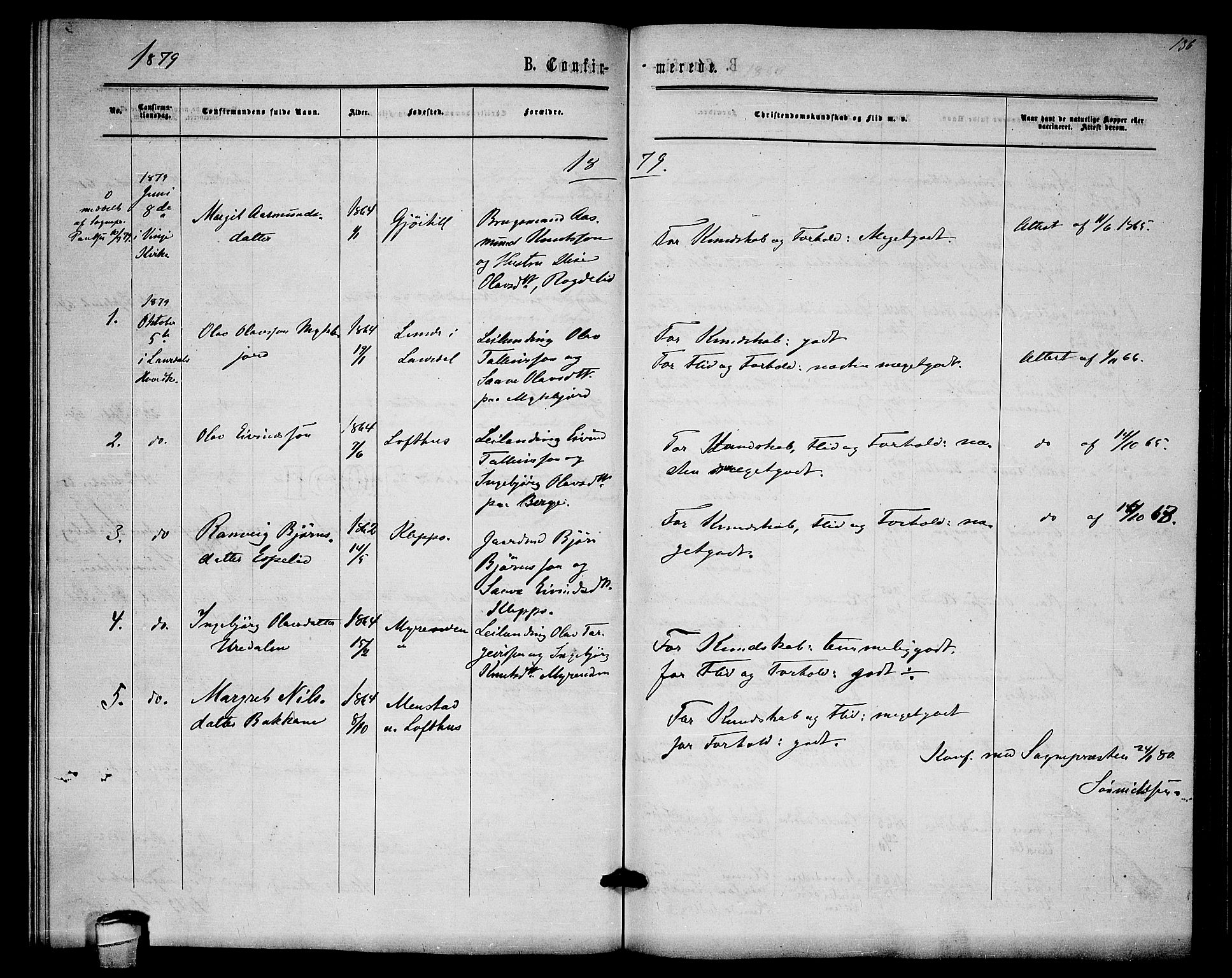 Lårdal kirkebøker, SAKO/A-284/G/Gb/L0002: Parish register (copy) no. II 2, 1865-1888, p. 136