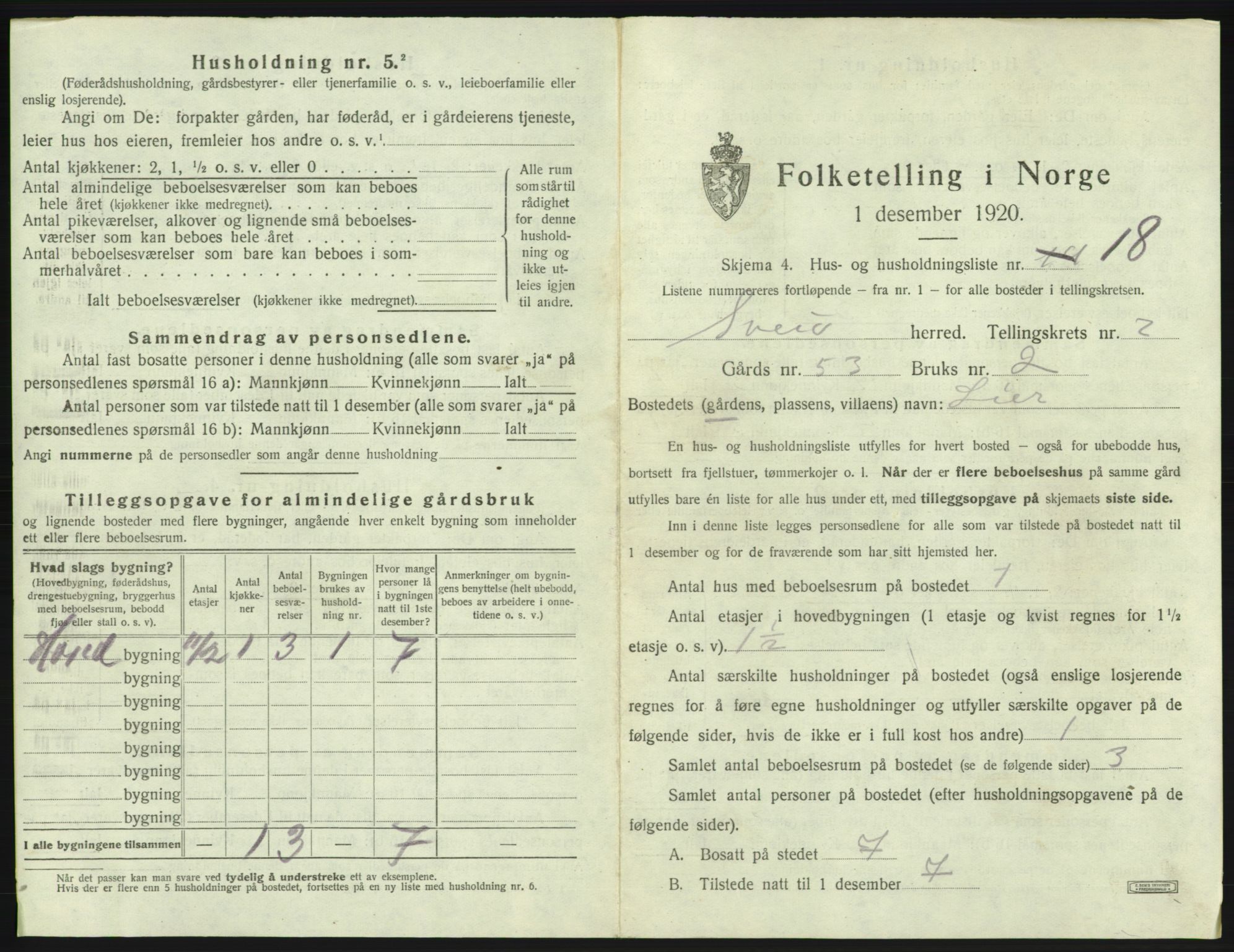 SAB, 1920 census for Sveio, 1920, p. 151