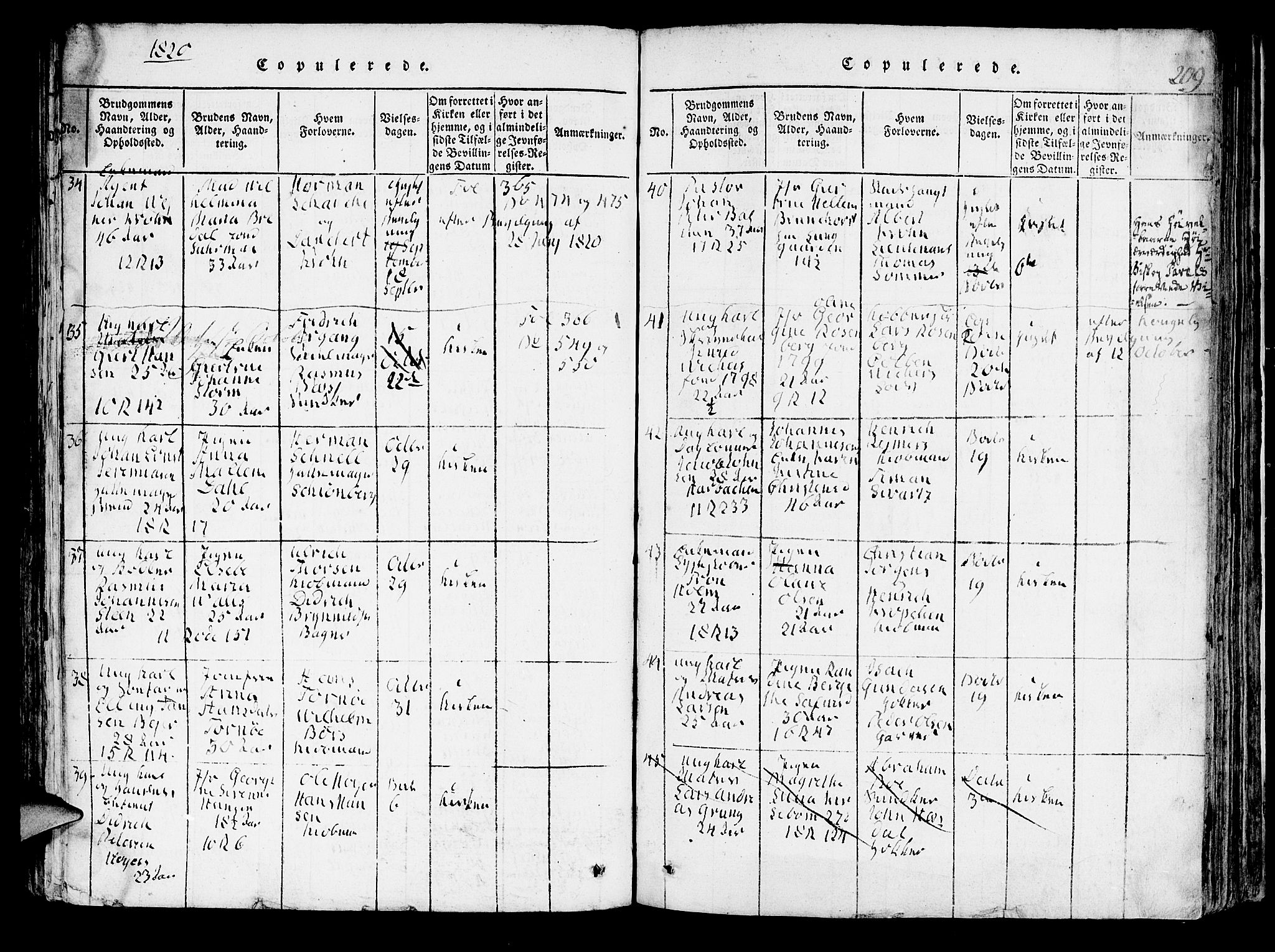 Domkirken sokneprestembete, AV/SAB-A-74801/H/Hab/L0001: Parish register (copy) no. A 1, 1816-1821, p. 209