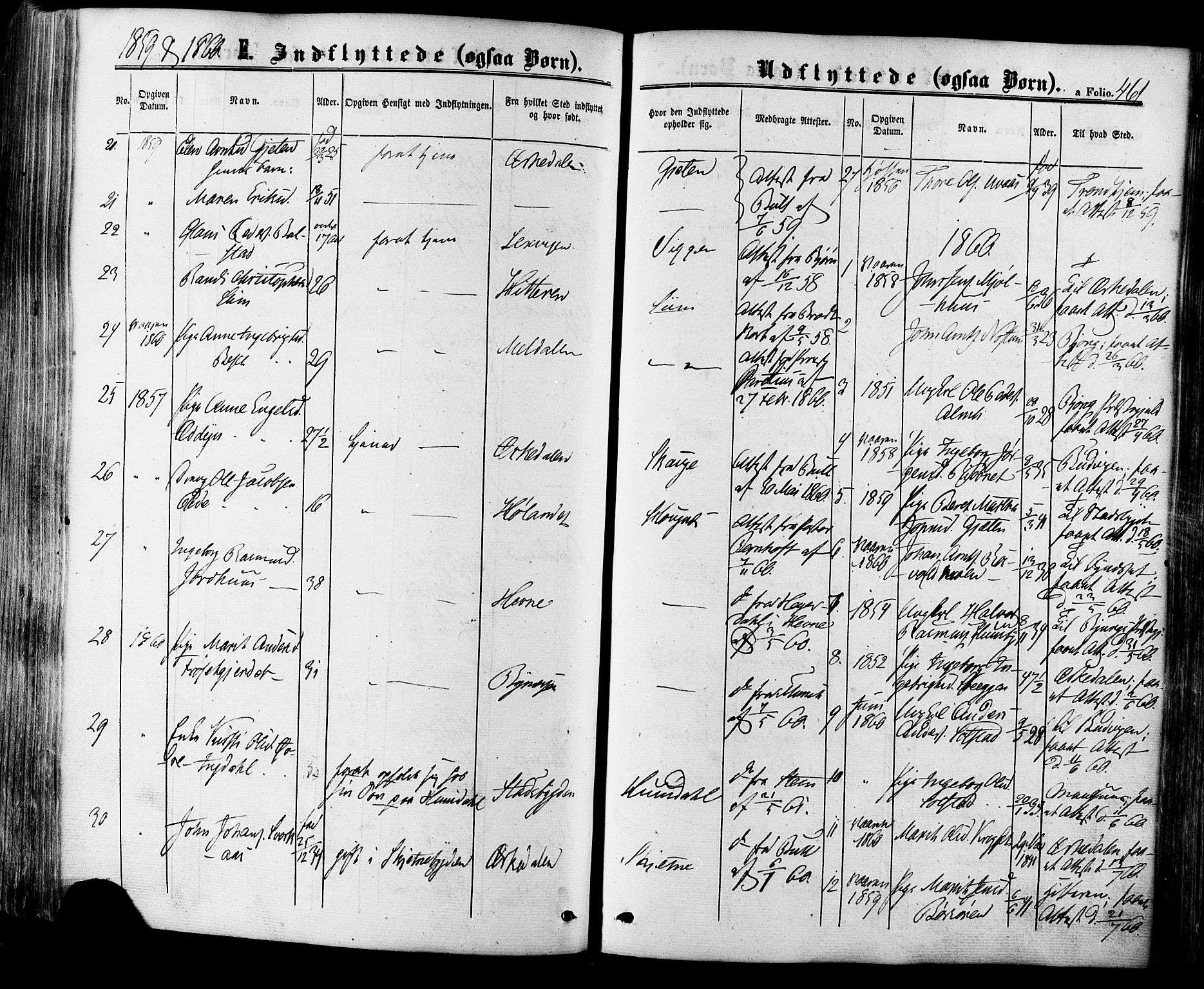 Ministerialprotokoller, klokkerbøker og fødselsregistre - Sør-Trøndelag, SAT/A-1456/665/L0772: Parish register (official) no. 665A07, 1856-1878, p. 461