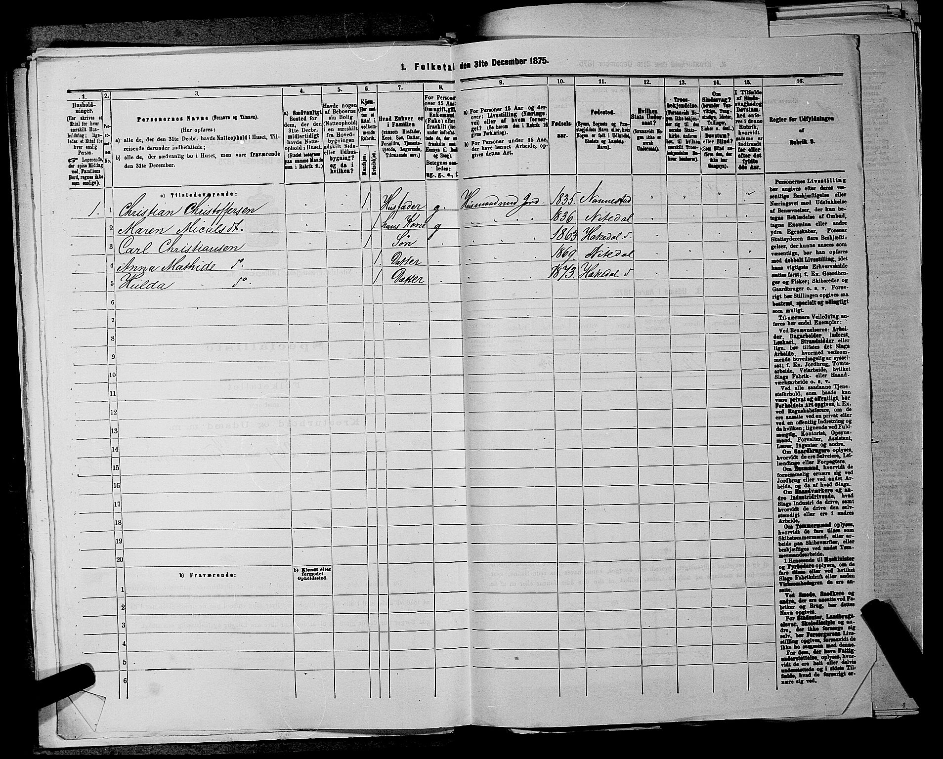 RA, 1875 census for 0233P Nittedal, 1875, p. 752