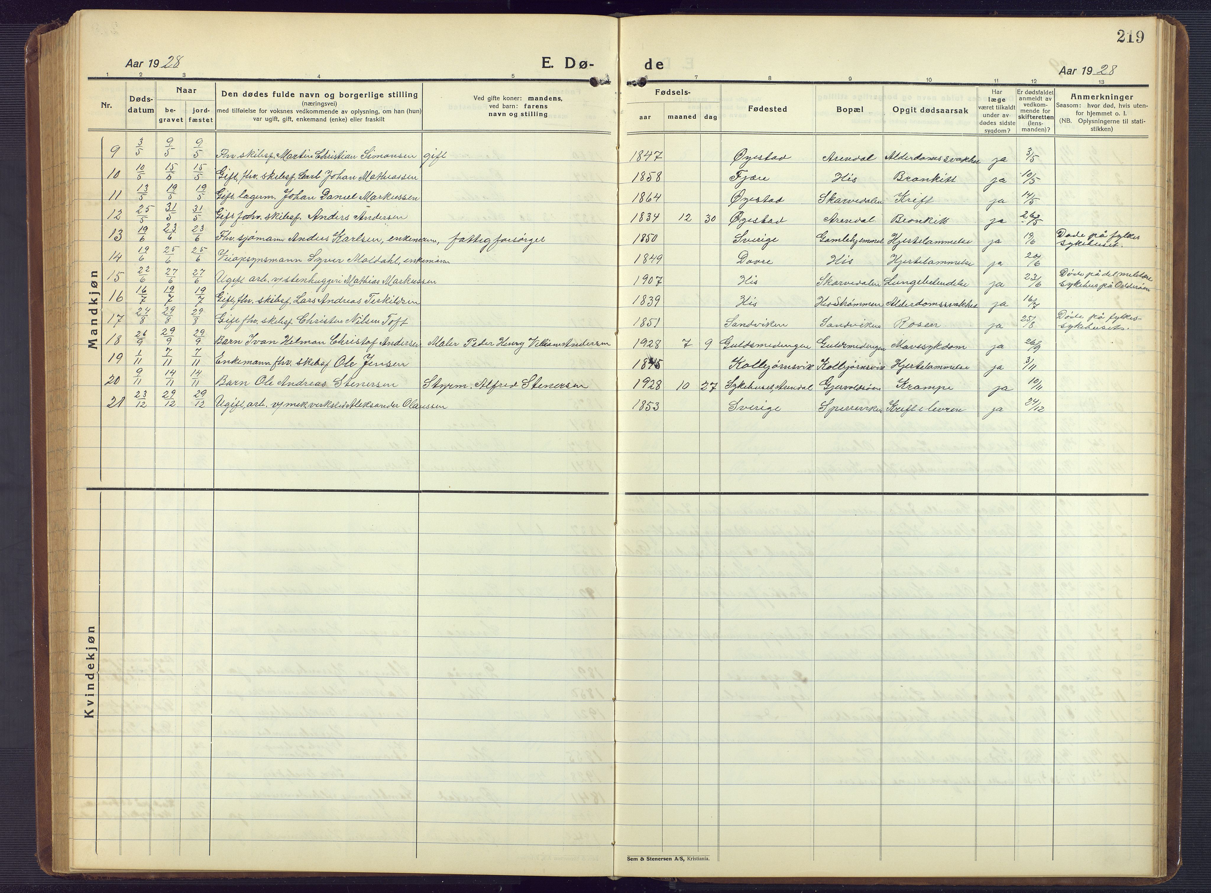 Hisøy sokneprestkontor, AV/SAK-1111-0020/F/Fb/L0005: Parish register (copy) no. B 5, 1924-1946, p. 219