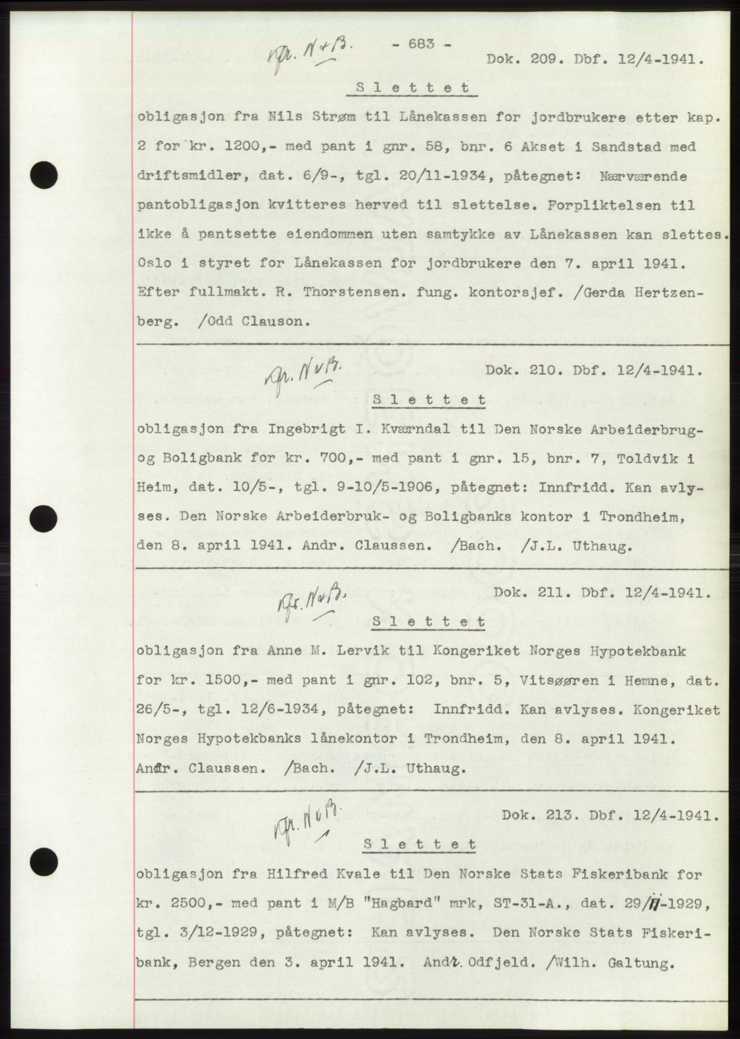 Hitra sorenskriveri, AV/SAT-A-0018/2/2C/2Ca: Mortgage book no. C1, 1936-1945, Diary no: : 209/1941