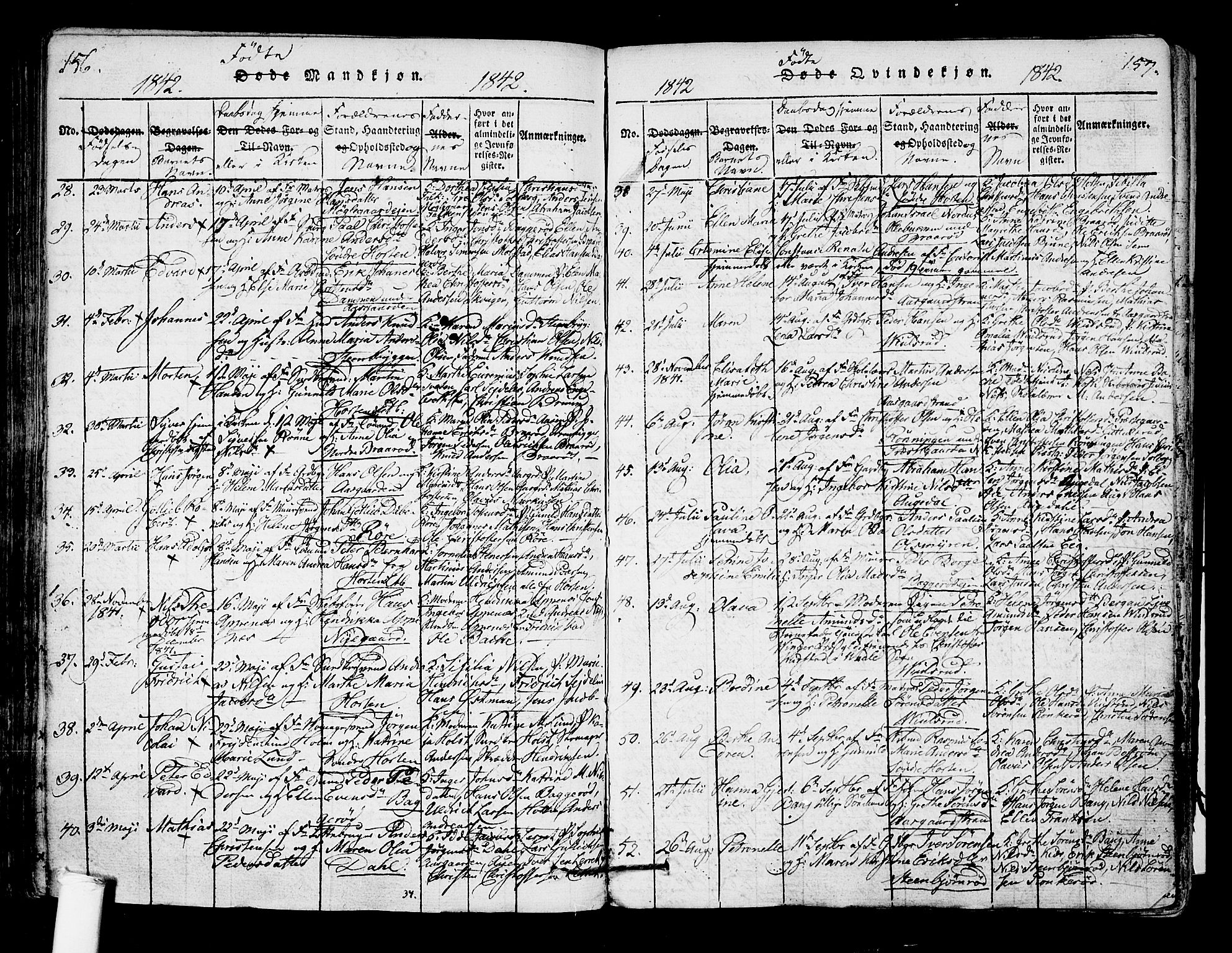 Borre kirkebøker, AV/SAKO-A-338/F/Fa/L0004: Parish register (official) no. I 4, 1815-1845, p. 156-157