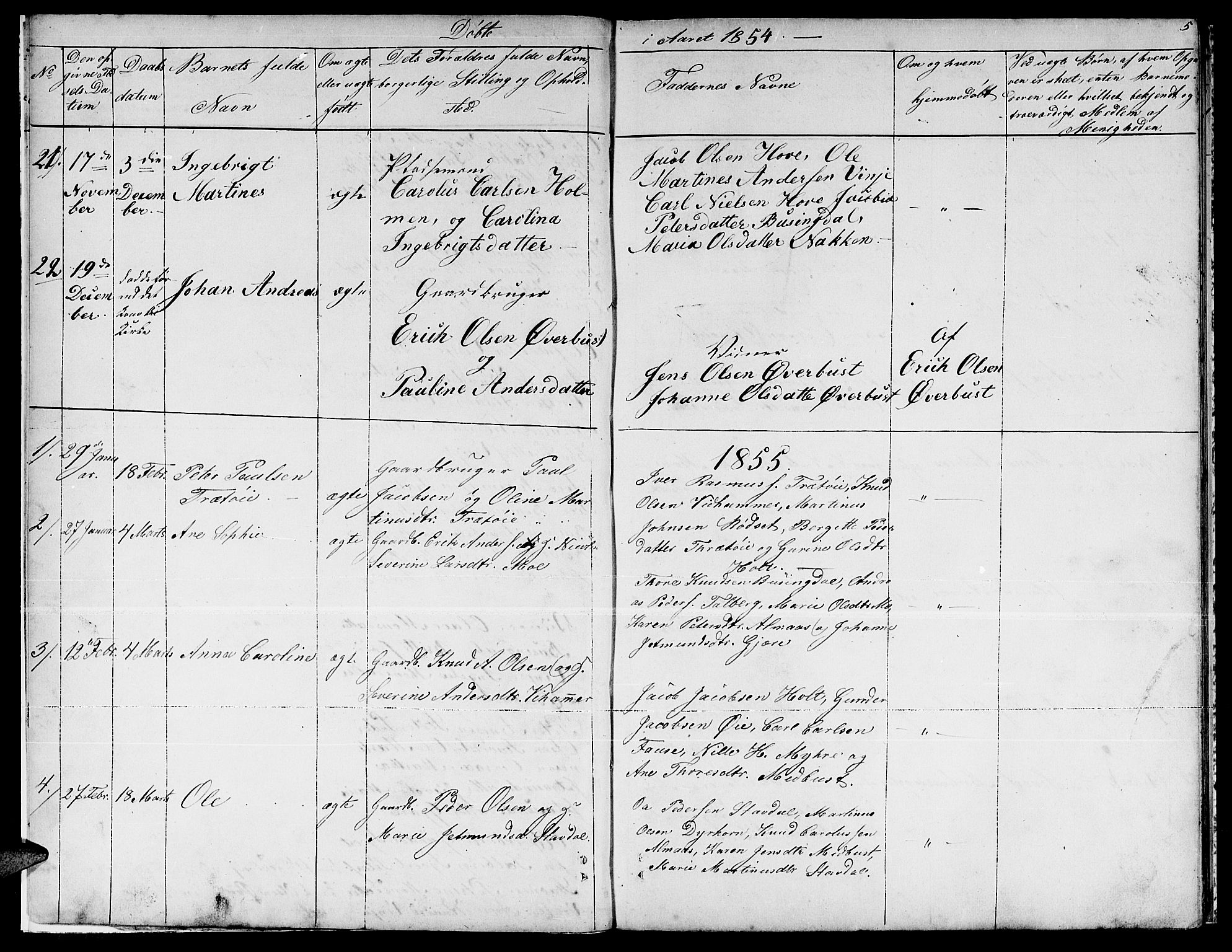 Ministerialprotokoller, klokkerbøker og fødselsregistre - Møre og Romsdal, SAT/A-1454/521/L0300: Parish register (copy) no. 521C01, 1854-1881, p. 5