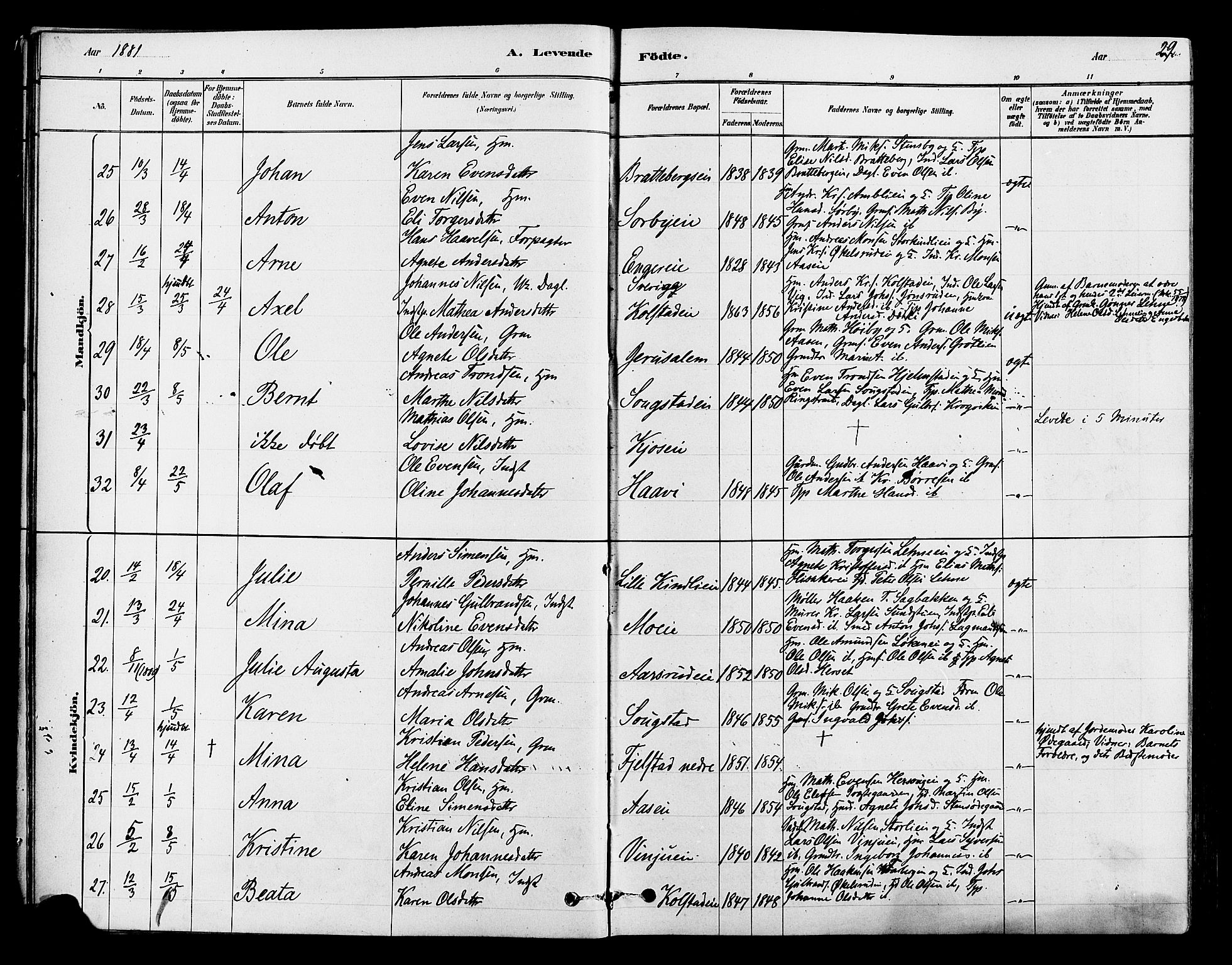 Ringsaker prestekontor, AV/SAH-PREST-014/L/La/L0009: Parish register (copy) no. 9, 1879-1890, p. 29