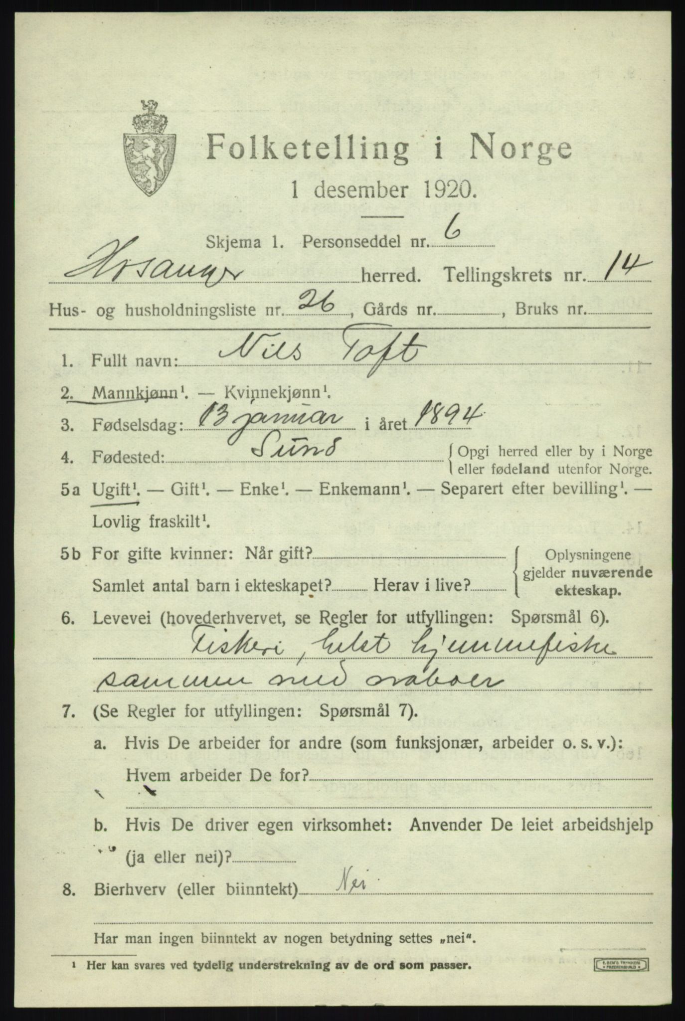 SAB, 1920 census for Hosanger, 1920, p. 5821