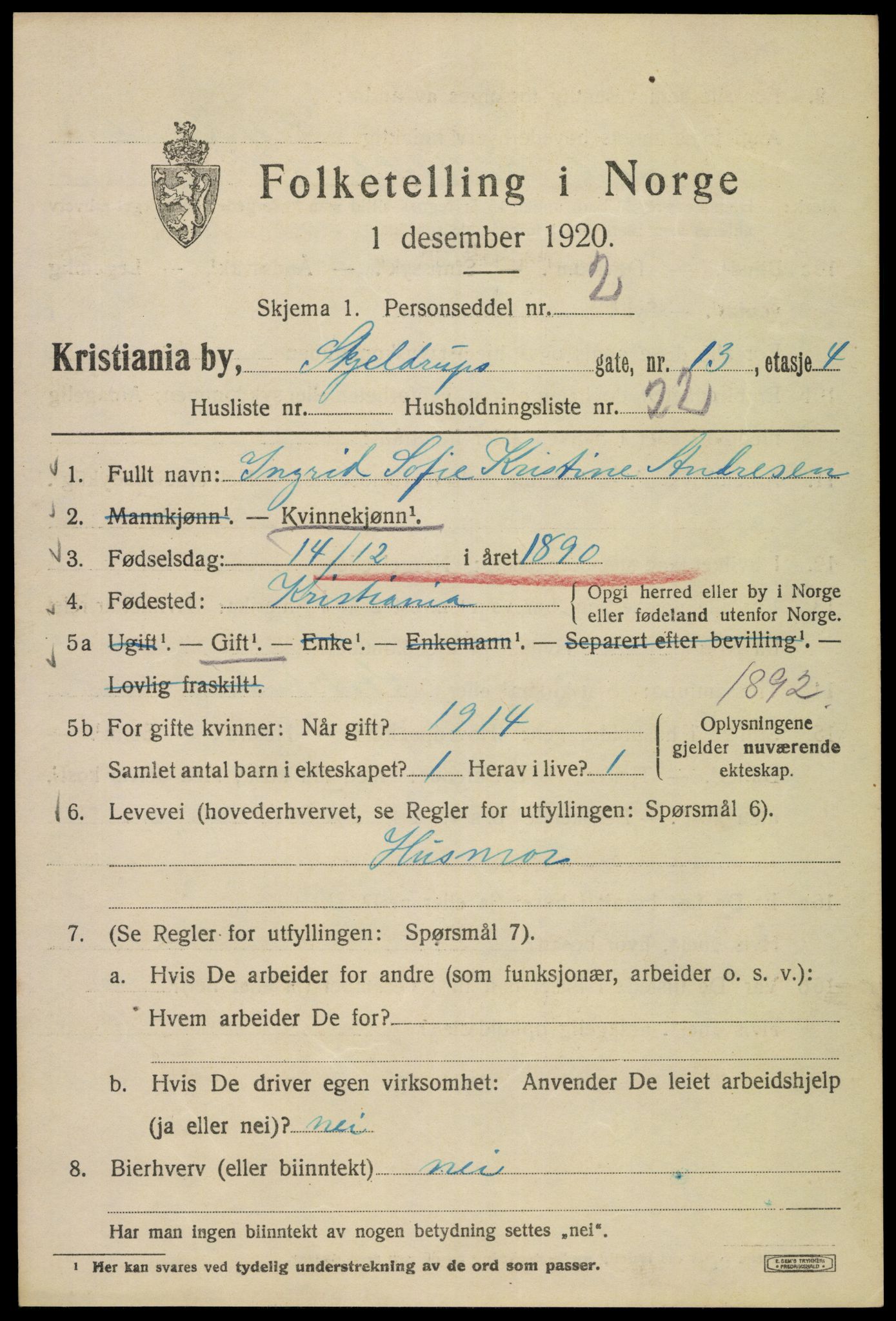 SAO, 1920 census for Kristiania, 1920, p. 513159