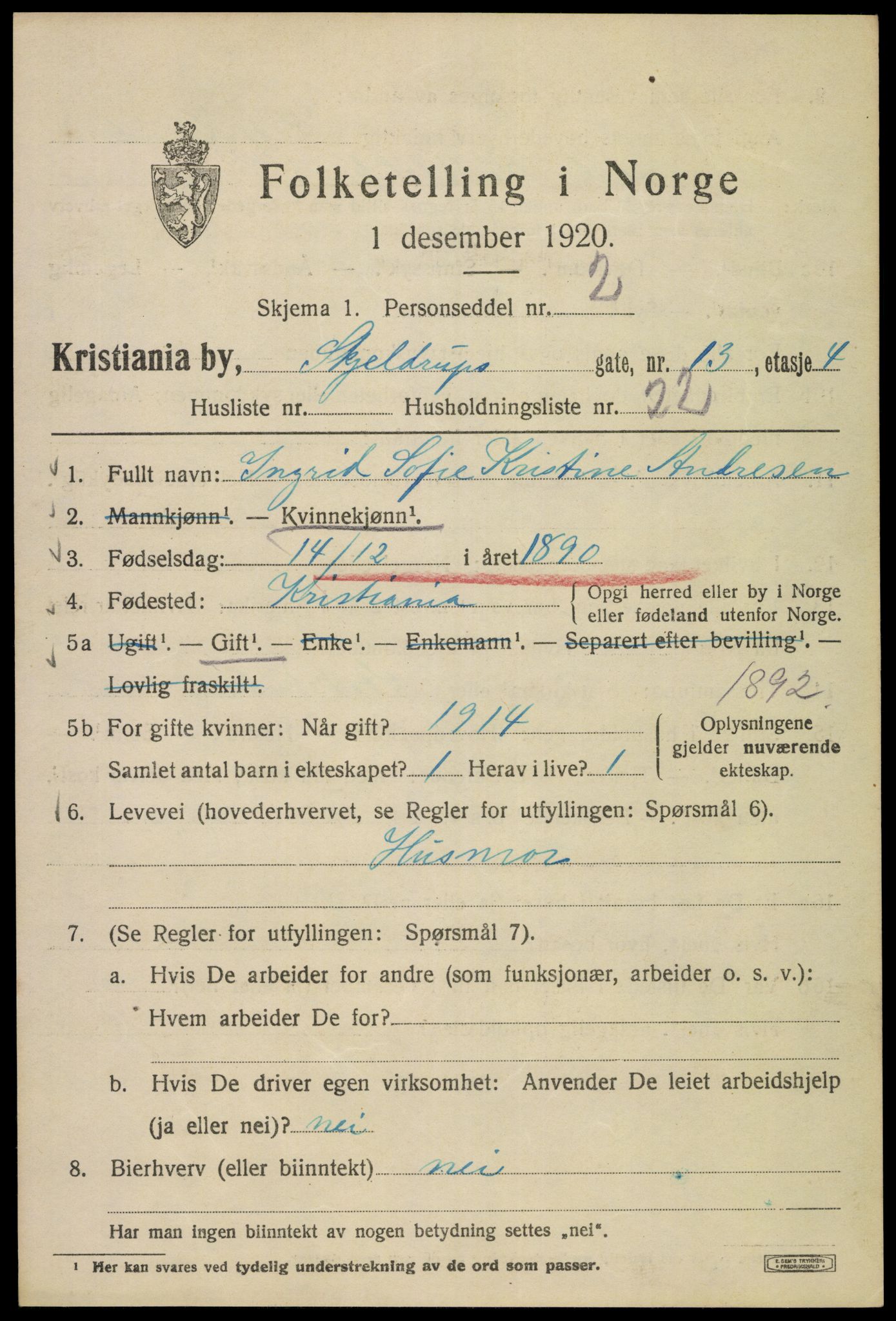 SAO, 1920 census for Kristiania, 1920, p. 513159