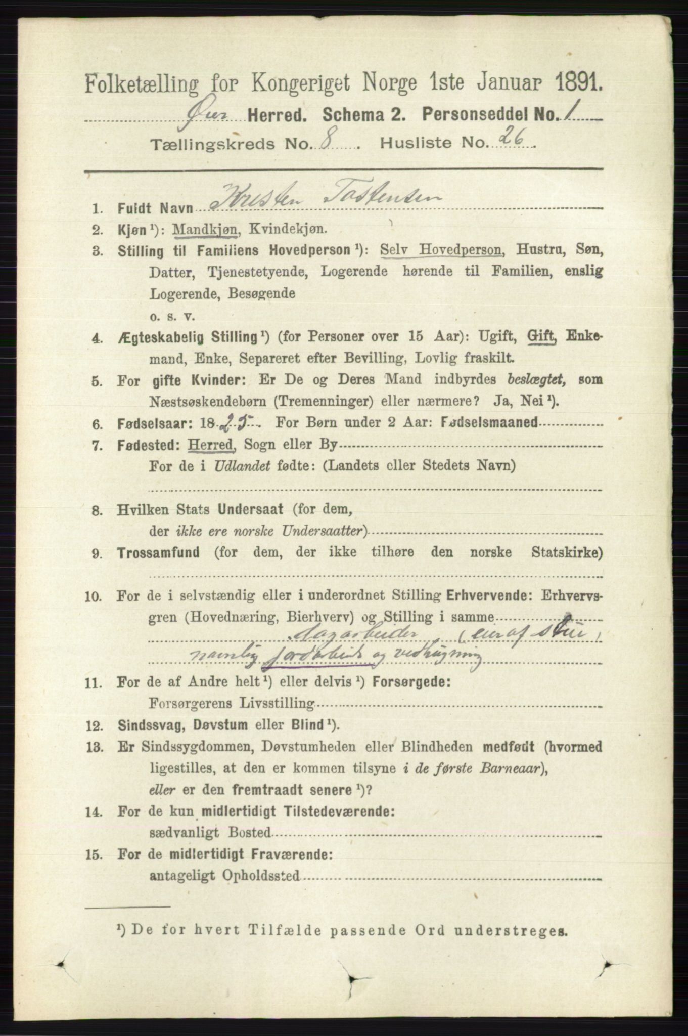 RA, 1891 census for 0521 Øyer, 1891, p. 2865