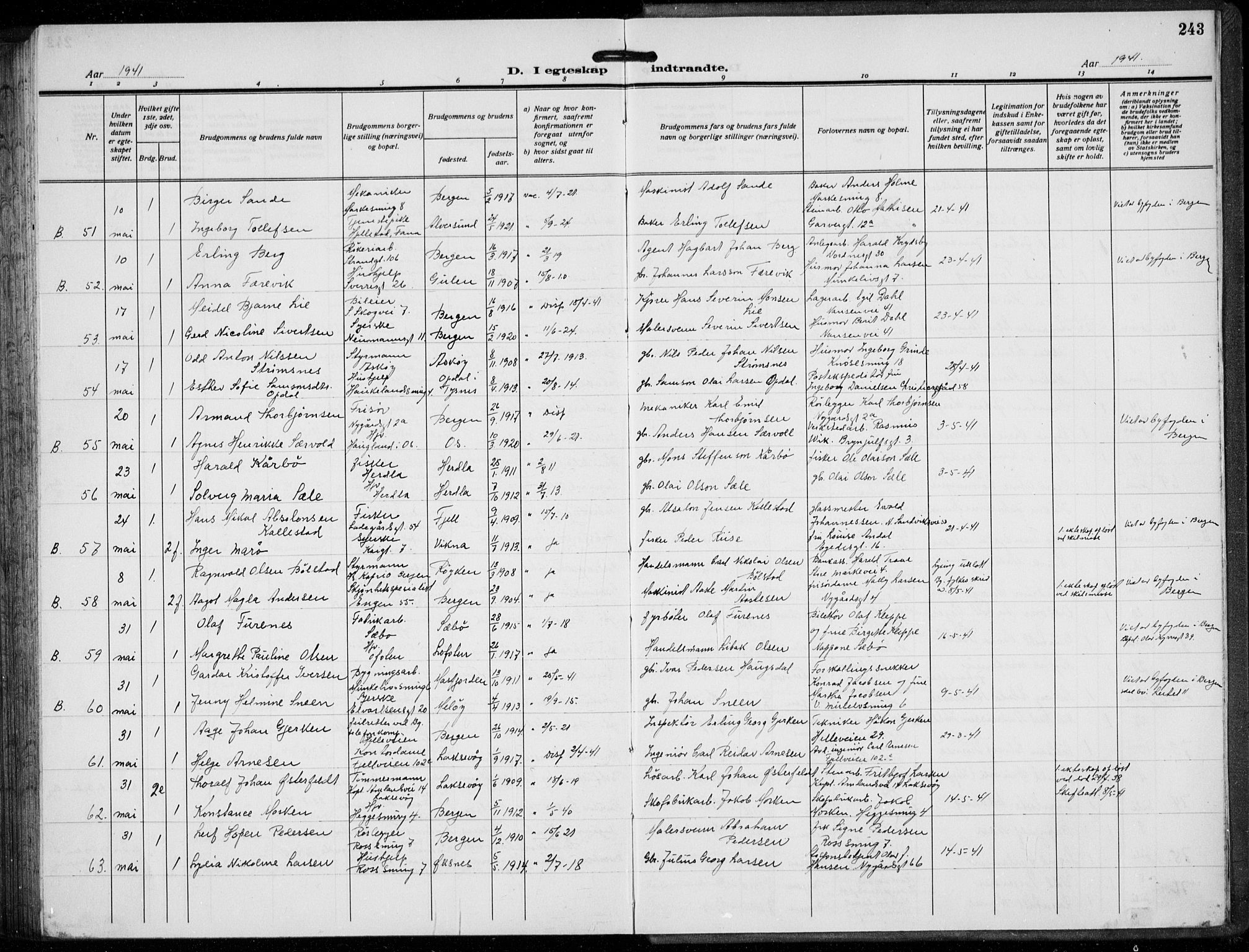 Domkirken sokneprestembete, AV/SAB-A-74801/H/Hab/L0034: Parish register (copy) no. D 6, 1924-1941, p. 243