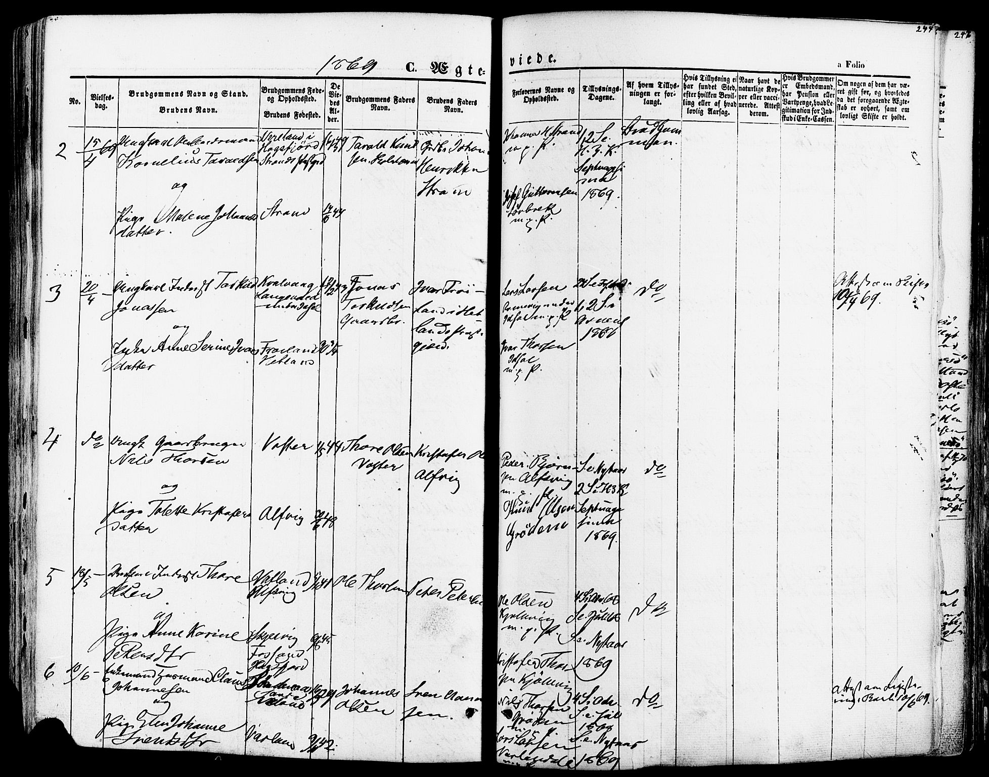 Strand sokneprestkontor, AV/SAST-A-101828/H/Ha/Haa/L0007: Parish register (official) no. A 7, 1855-1881, p. 244