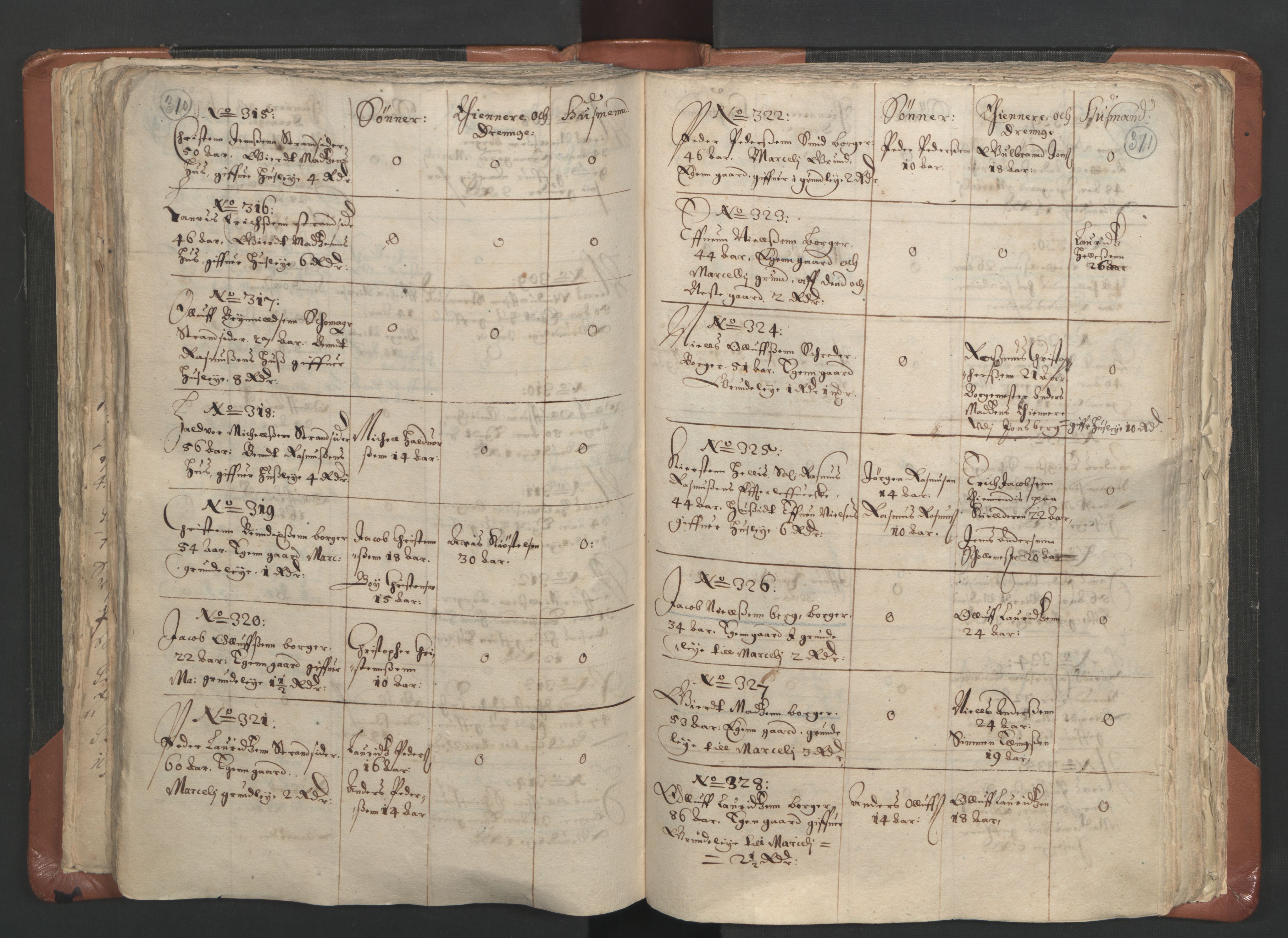 RA, Vicar's Census 1664-1666, no. 9: Bragernes deanery, 1664-1666, p. 310-311