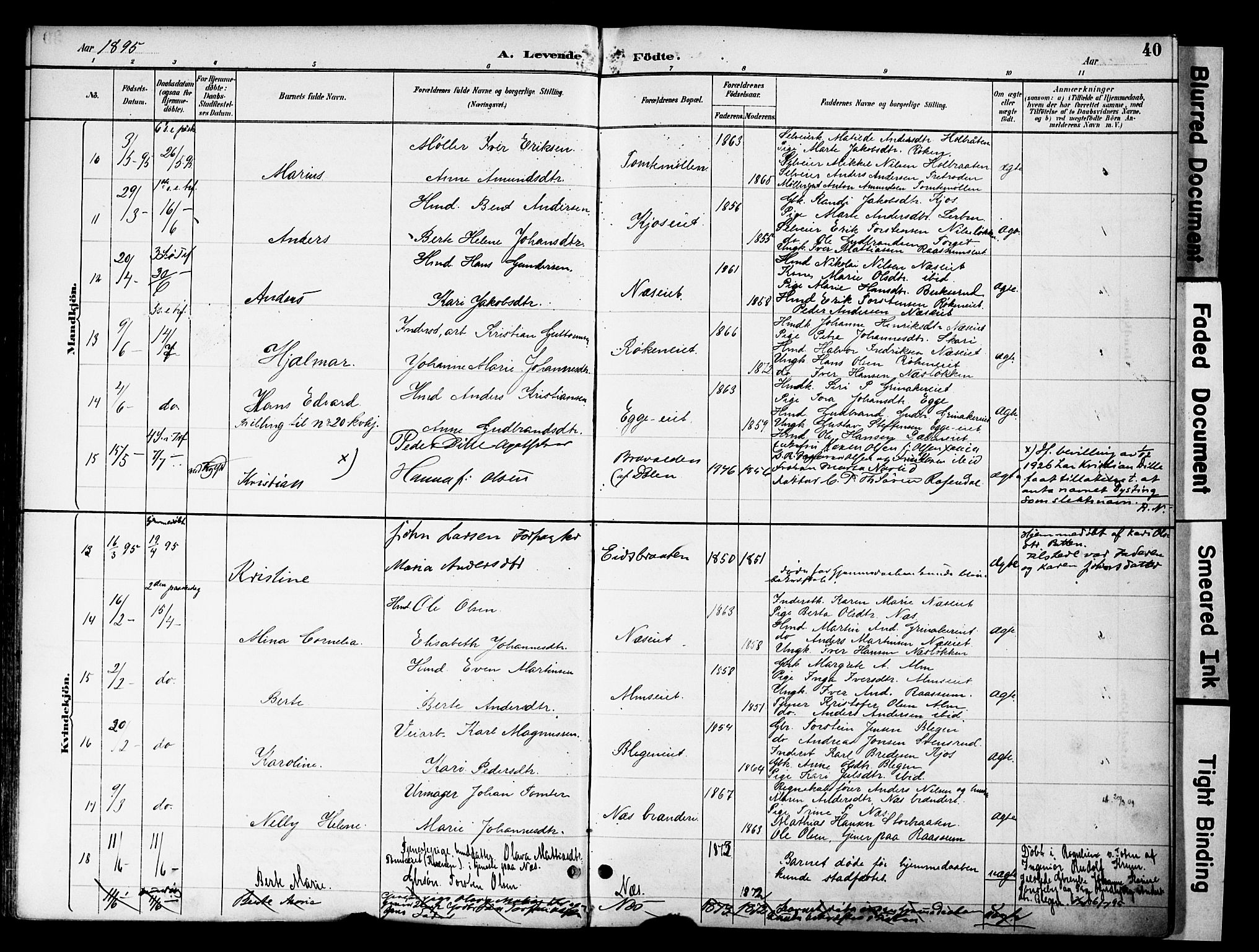 Gran prestekontor, SAH/PREST-112/H/Ha/Haa/L0020: Parish register (official) no. 20, 1889-1899, p. 40