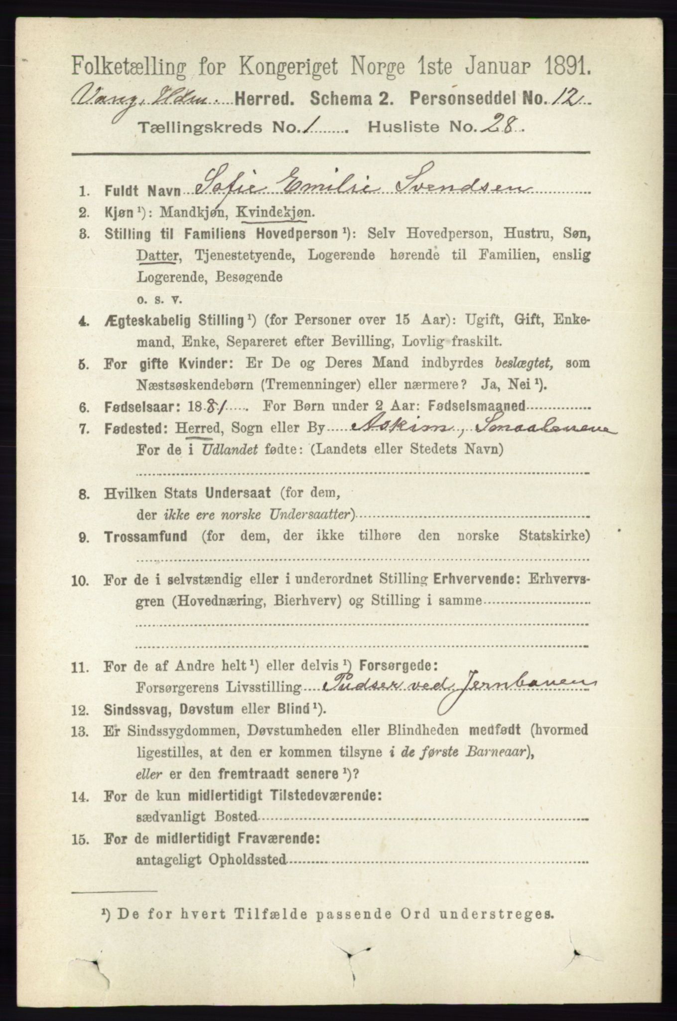 RA, 1891 census for 0414 Vang, 1891, p. 353