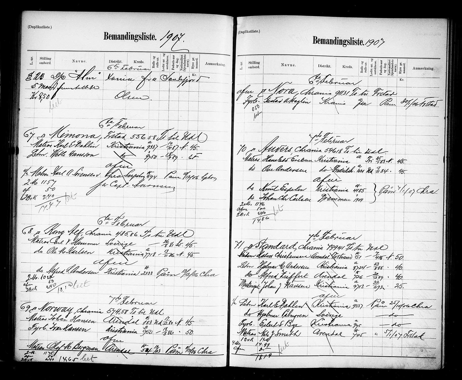 Oslo mønstringskontor, AV/SAO-A-10569g/G/Ga/L0010: Mønstringsjournal, 1906-1907