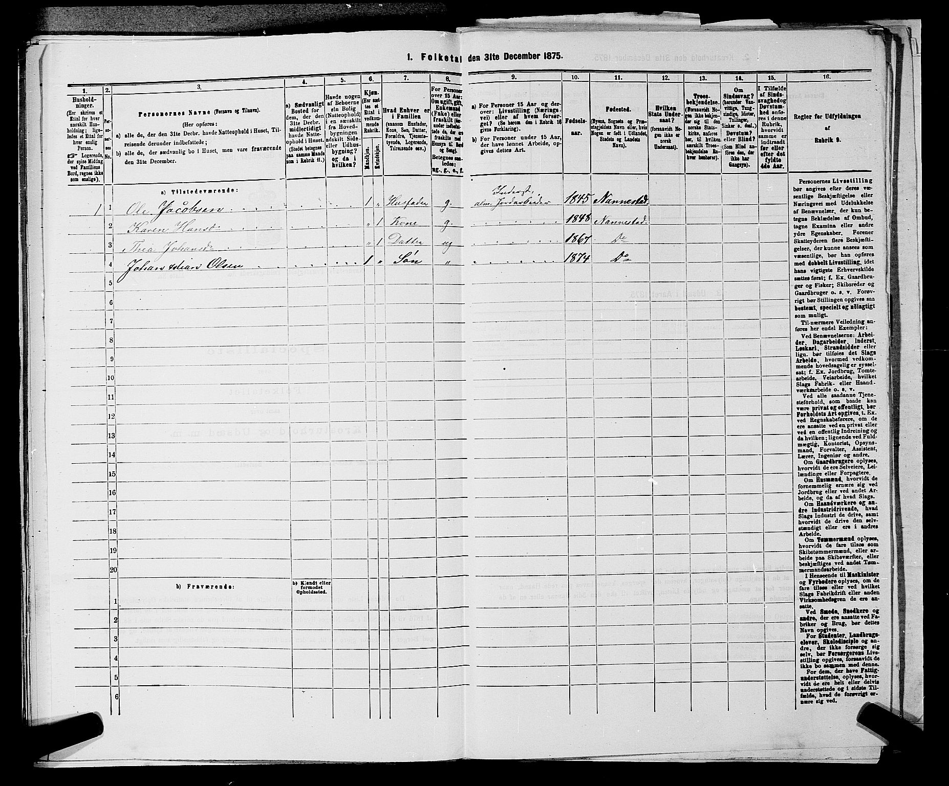 RA, 1875 census for 0238P Nannestad, 1875, p. 163